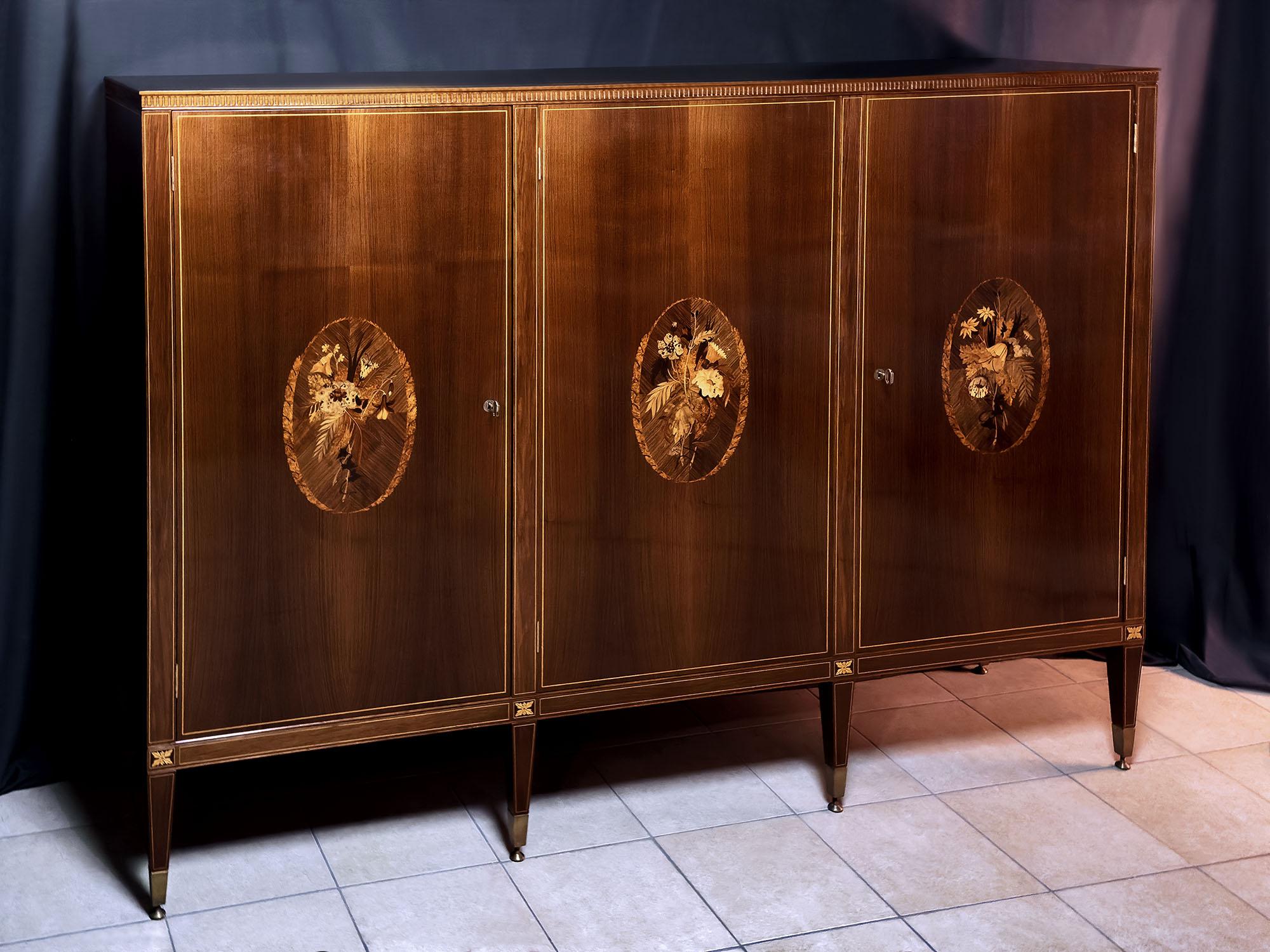 Mid-Century Modern Italian Mid-Century Sideboard with Inlays by Anzani for Marelli & Colico, 1950s For Sale