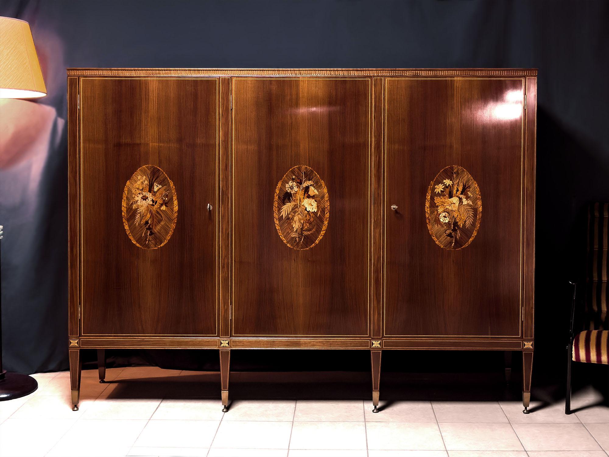 Brass Italian Mid-Century Sideboard with Inlays by Anzani for Marelli & Colico, 1950s For Sale