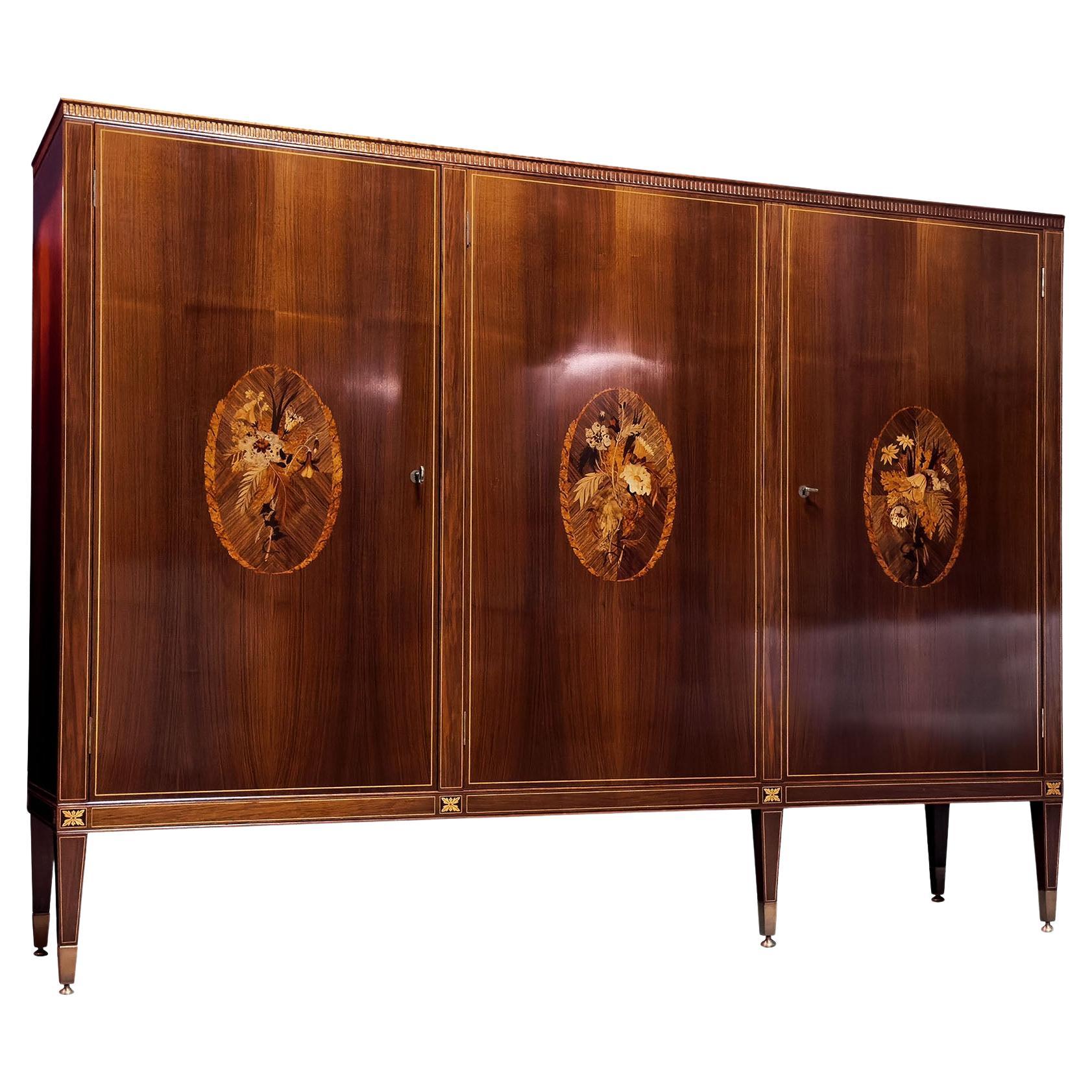 Italian Mid-Century Sideboard with Inlays by Anzani for Marelli & Colico, 1950s For Sale