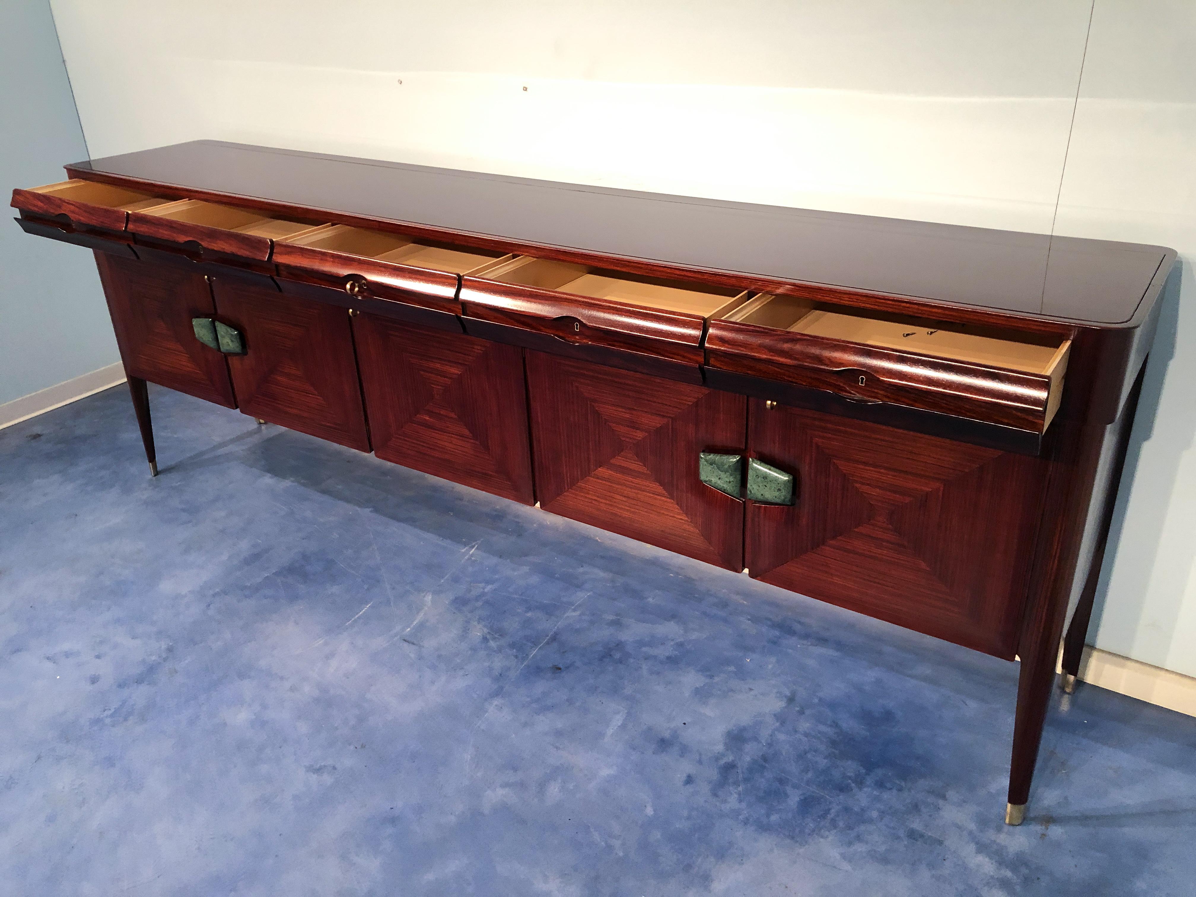 Brass Italian Mid-Century Sideboard with Marble Handles by Vittorio Dassi, 1950 For Sale