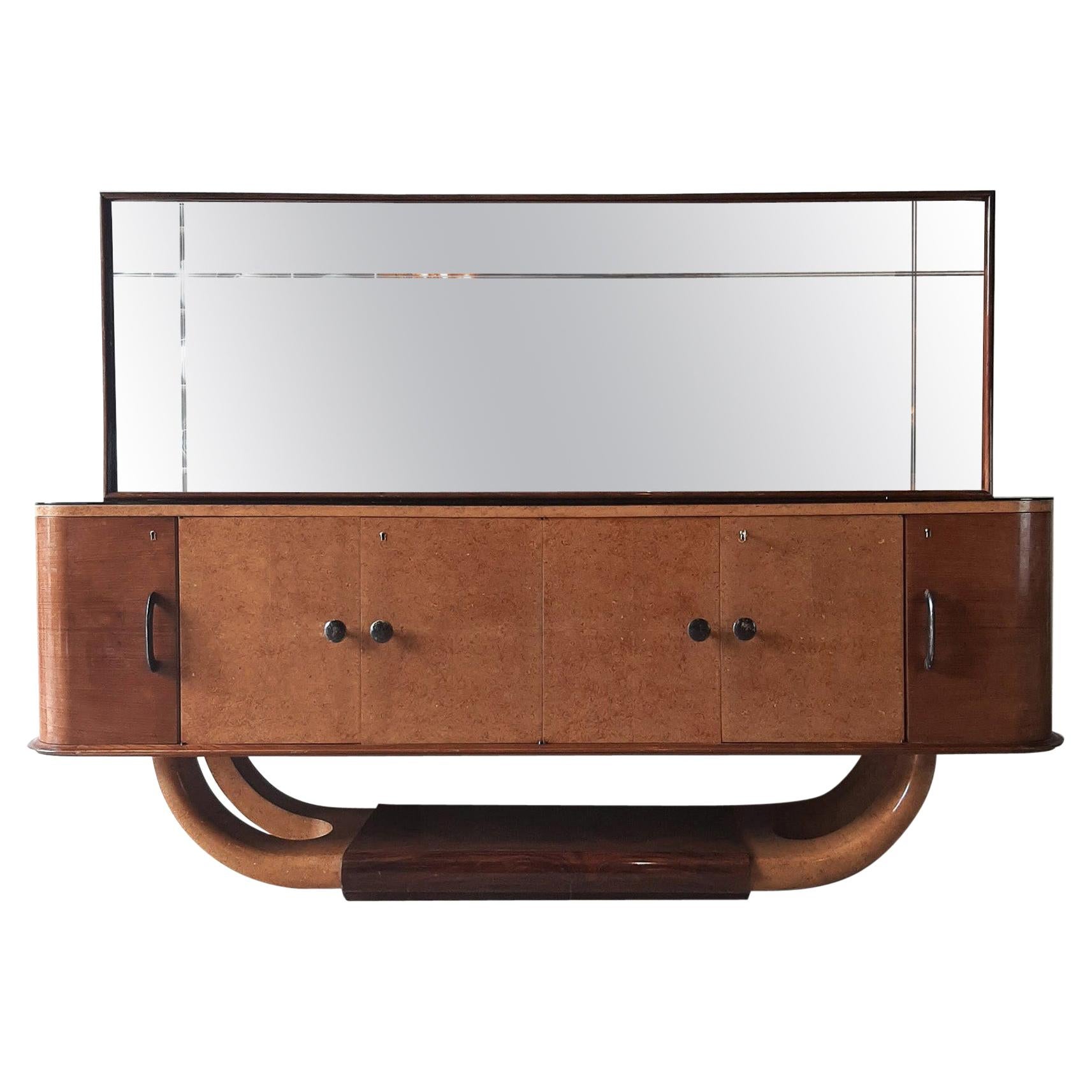 Italienisches Sideboard aus der Mitte des Jahrhunderts mit Spiegel, Osvaldo Borsani zugeschrieben, 1940er Jahre