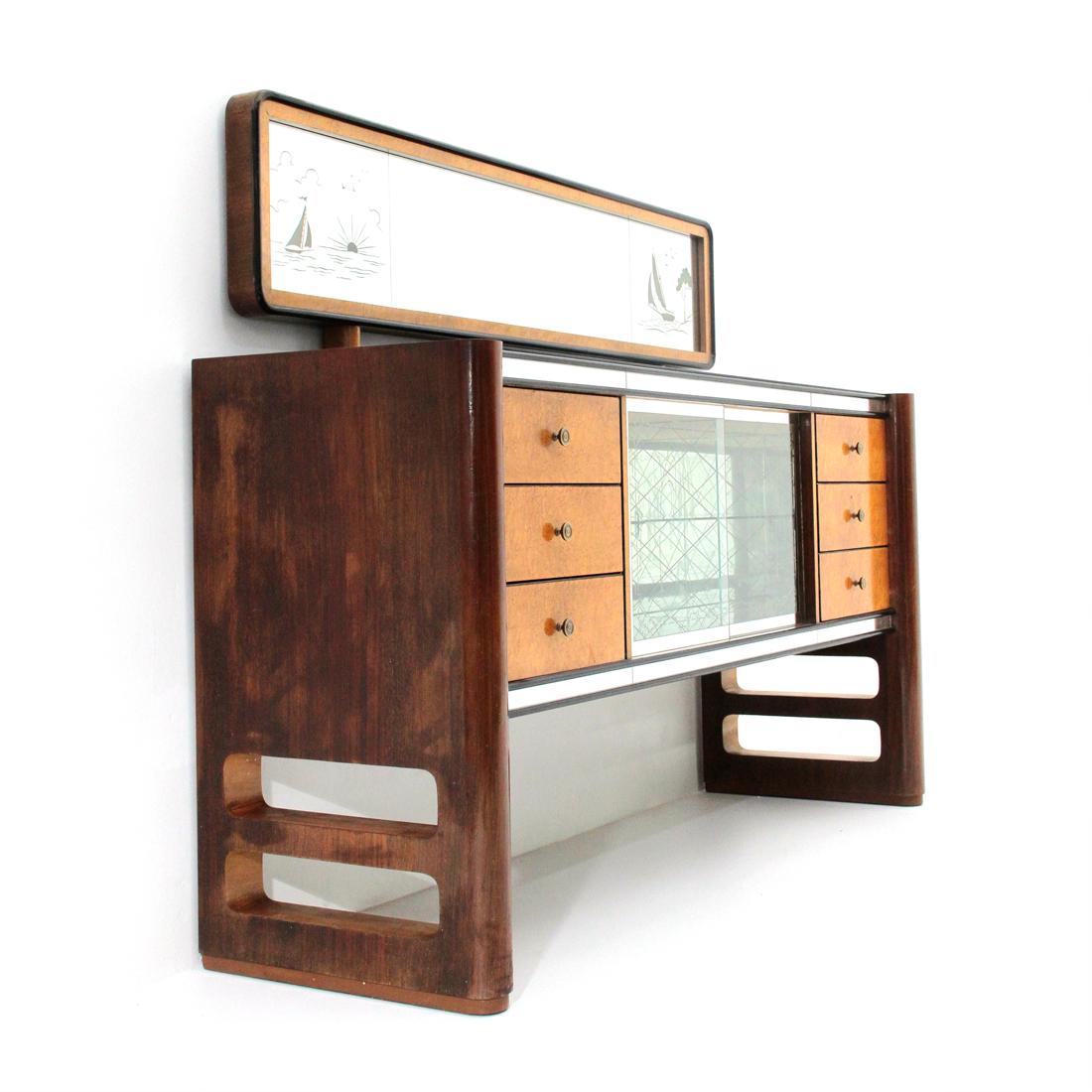 Mid-Century Modern Italian Midcentury Sideboard with Mirror by La Permanente Del Mobile Cantù 1950s