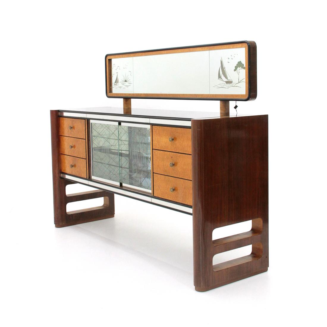 Italian Midcentury Sideboard with Mirror by La Permanente Del Mobile Cantù 1950s In Good Condition In Savona, IT