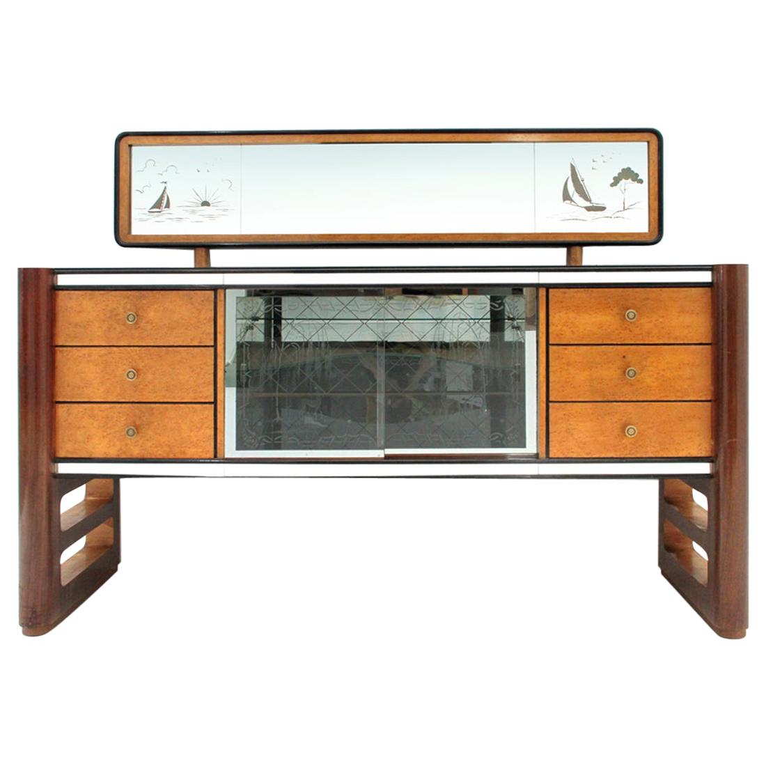 Italian Midcentury Sideboard with Mirror by La Permanente Del Mobile Cantù 1950s