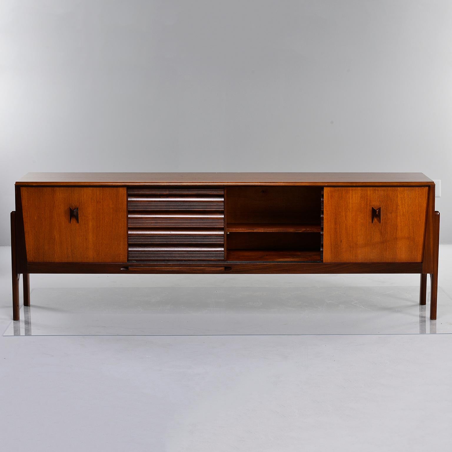 20th Century Italian Midcentury Sideboard With Multi Woods and Sliding Doors
