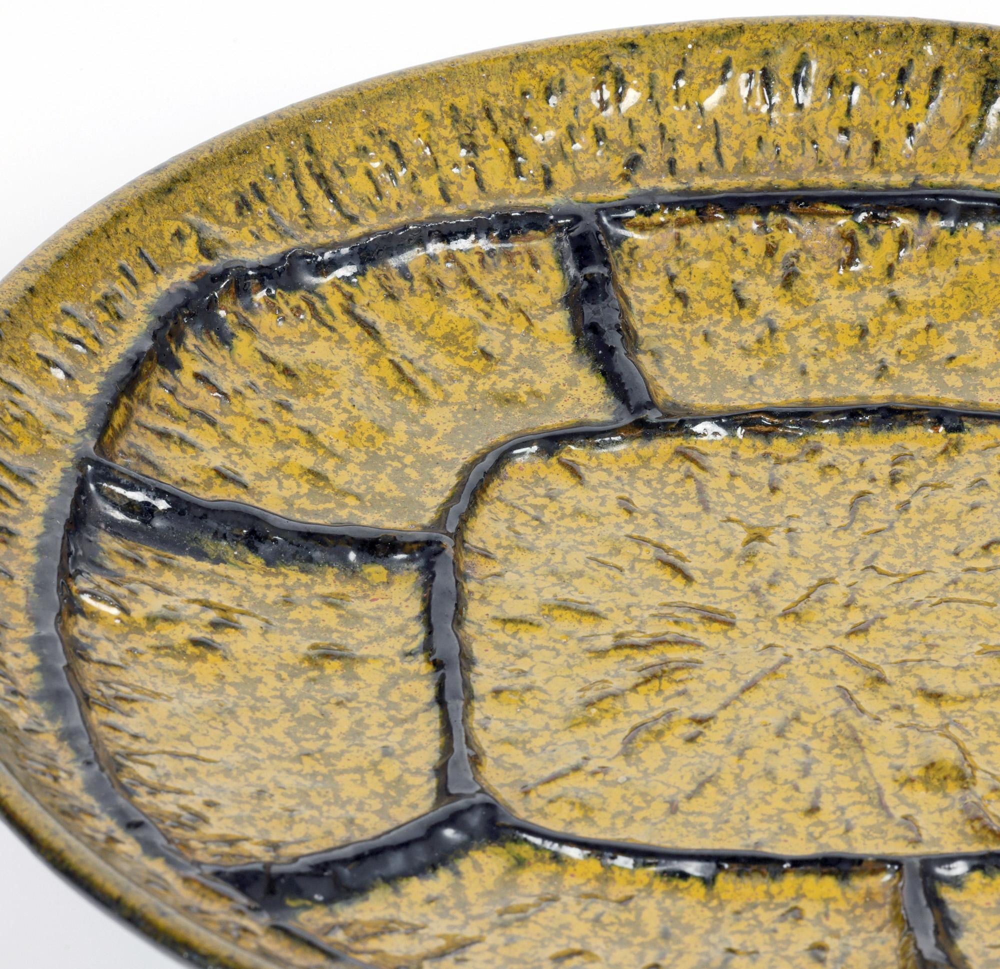 Glazed Italian Mid-Century Signed Modernist Art Pottery Wall Plaque For Sale