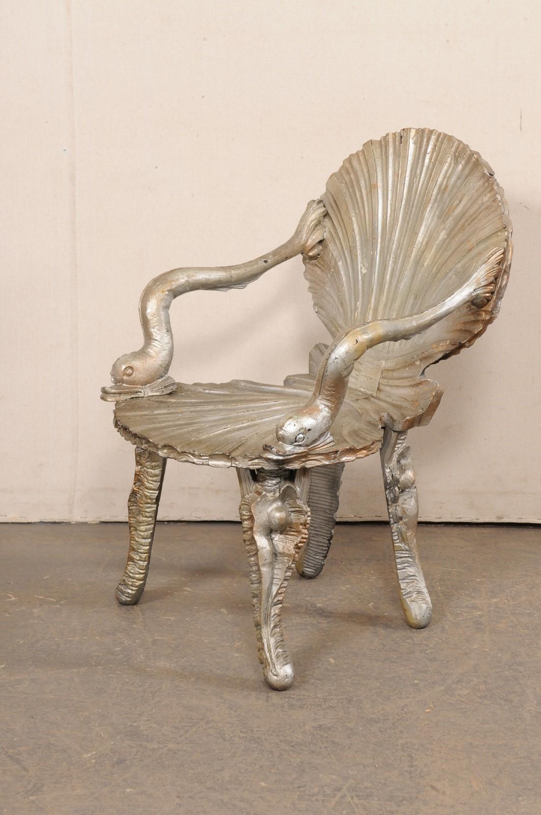 Italian Mid-Century Silver Clam-Shell Grotto Chair For Sale 5