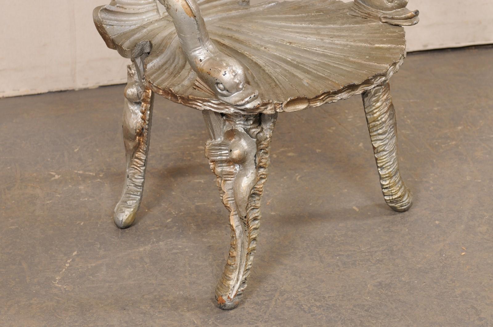 Italian Mid-Century Silver Clam-Shell Grotto Chair In Good Condition For Sale In Atlanta, GA