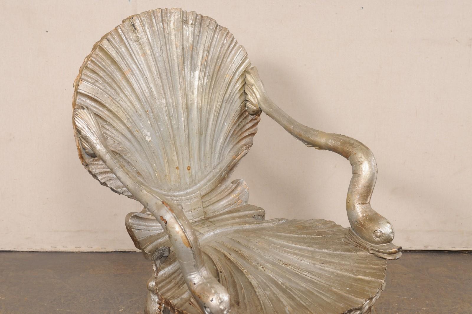 20th Century Italian Mid-Century Silver Clam-Shell Grotto Chair For Sale