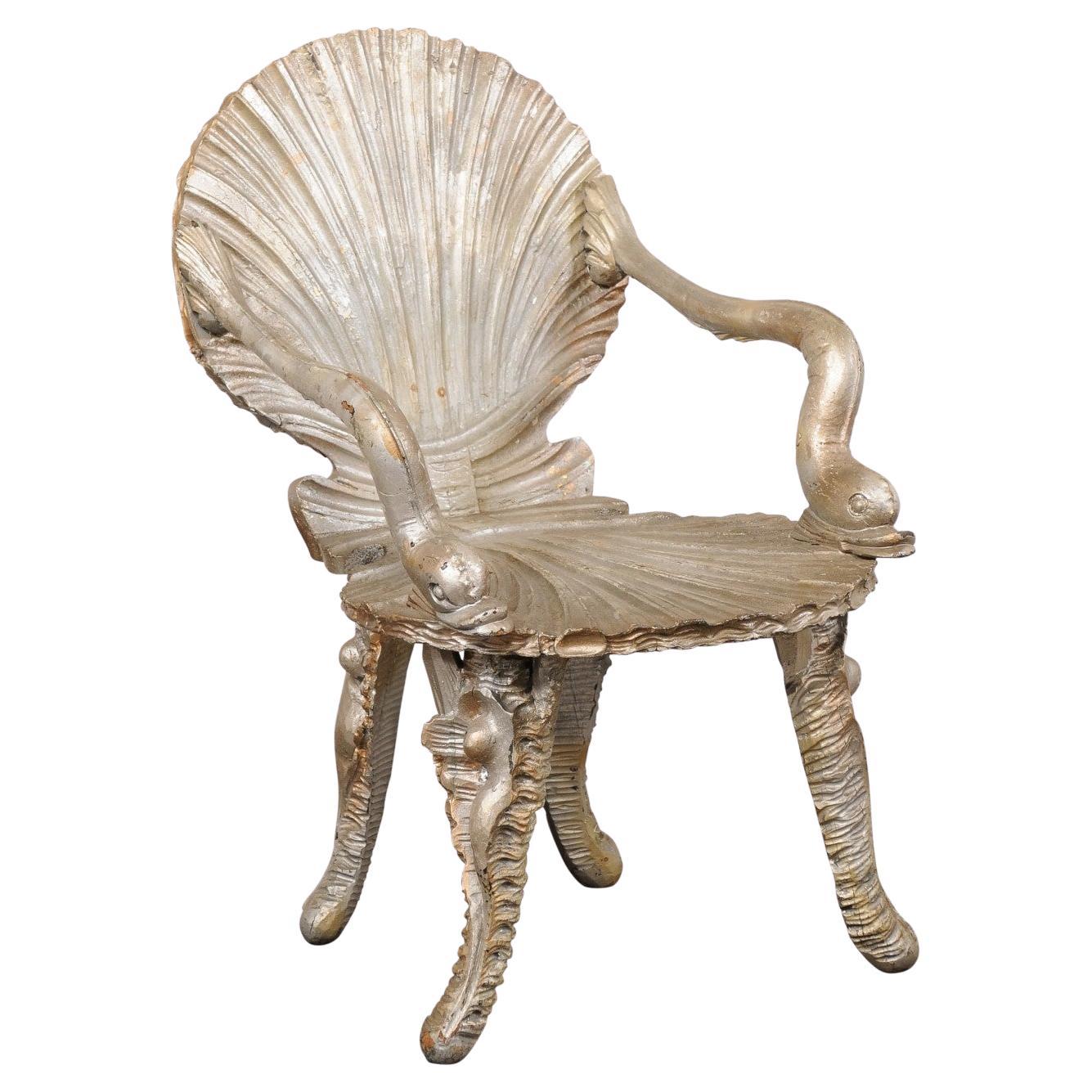 Italian Mid-Century Silver Clam-Shell Grotto Chair
