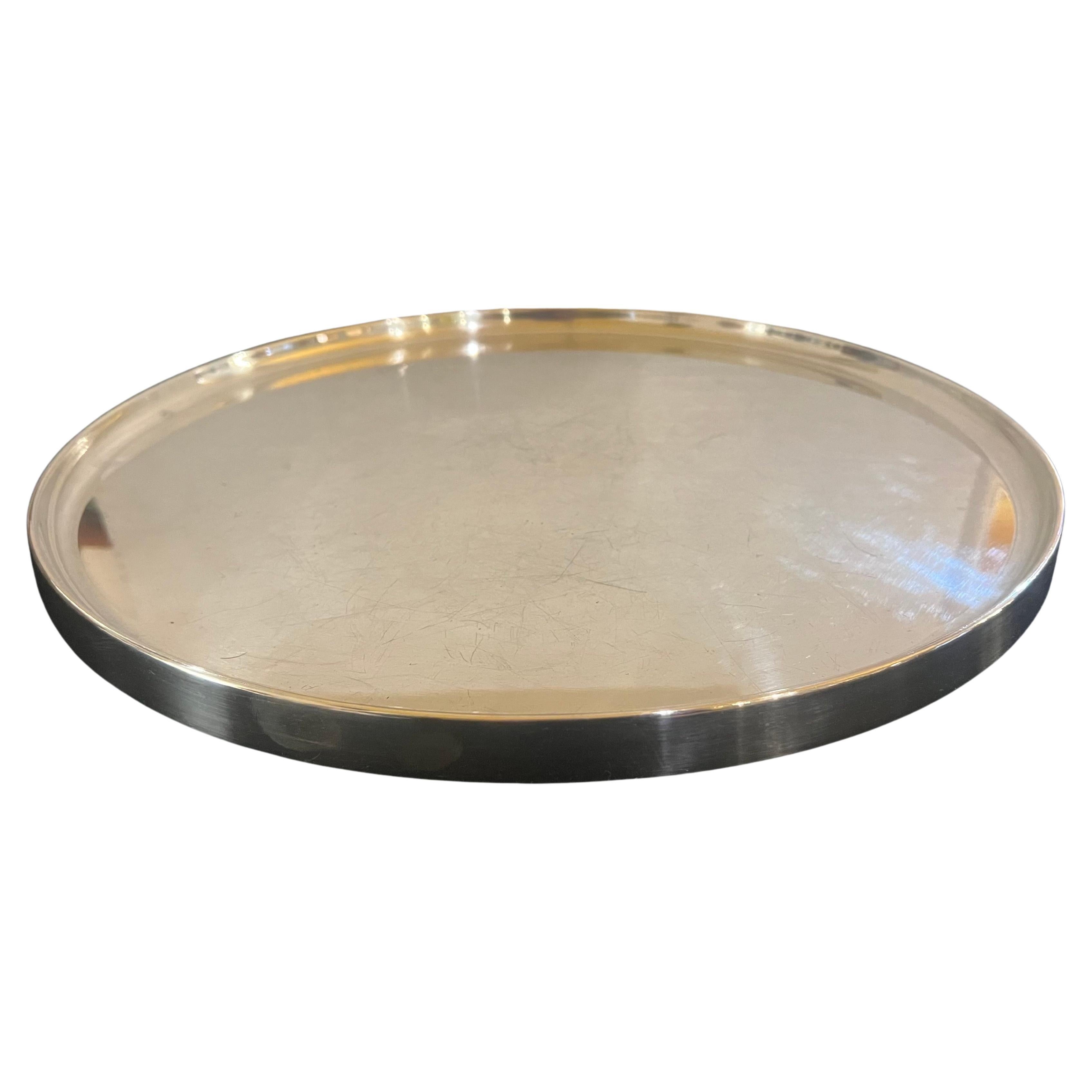 Italian Mid Century Silver Plated Large Round Rare Tray by Lino Sabattini In Good Condition For Sale In San Diego, CA