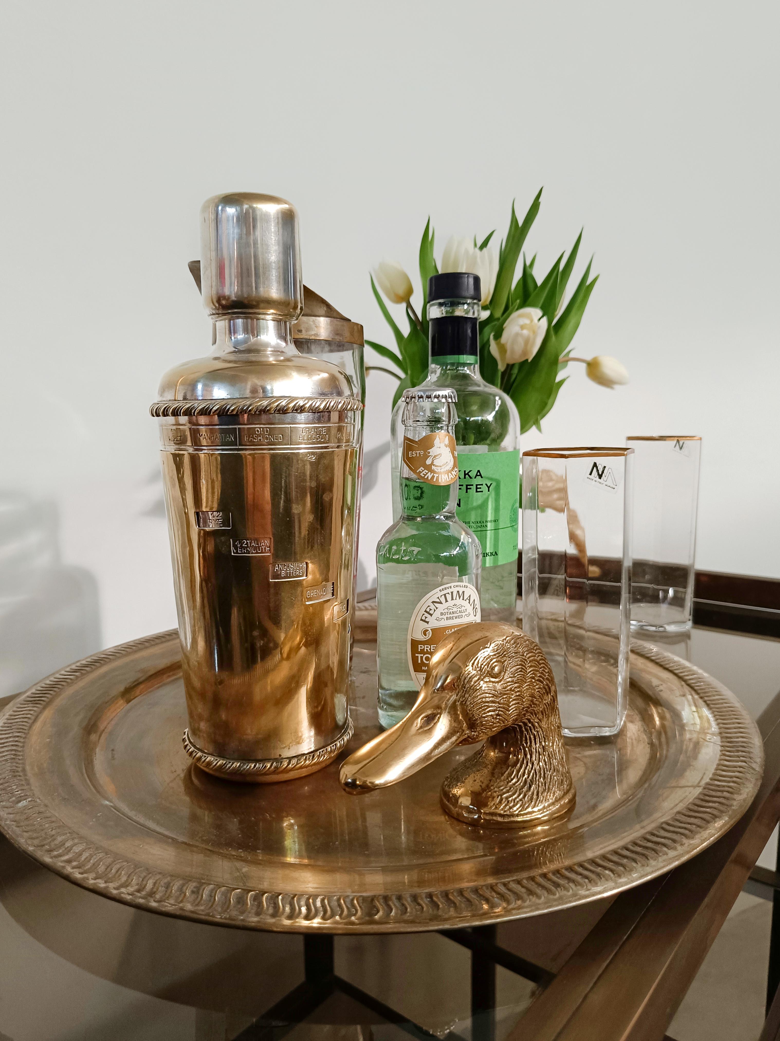Mid-Century Modern Shaker à cocktail italien du milieu du siècle dernier en métal argenté de Fornari en vente