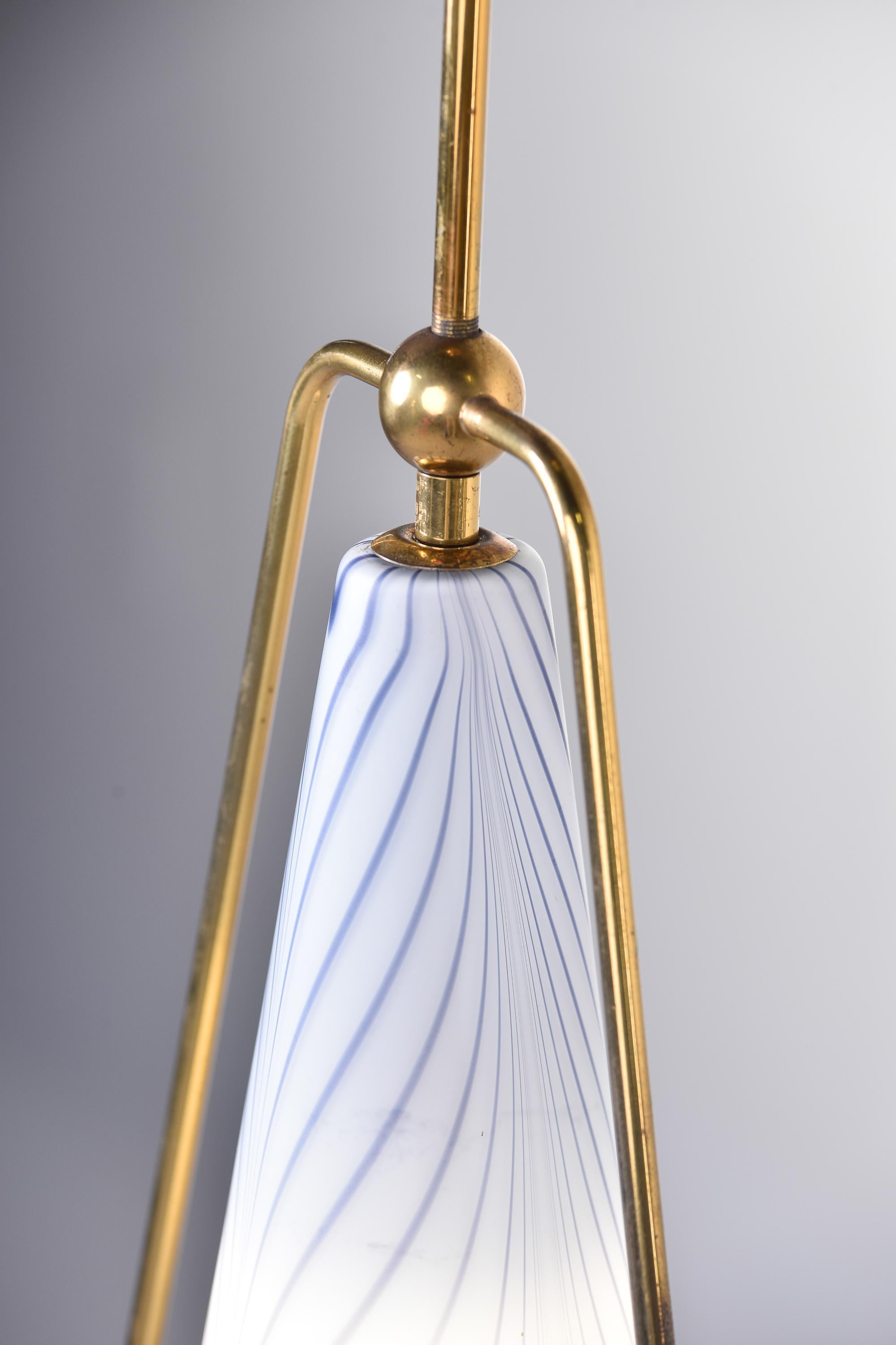 Italian Mid-Century Single Light Brass & Glass Fixture For Sale 5