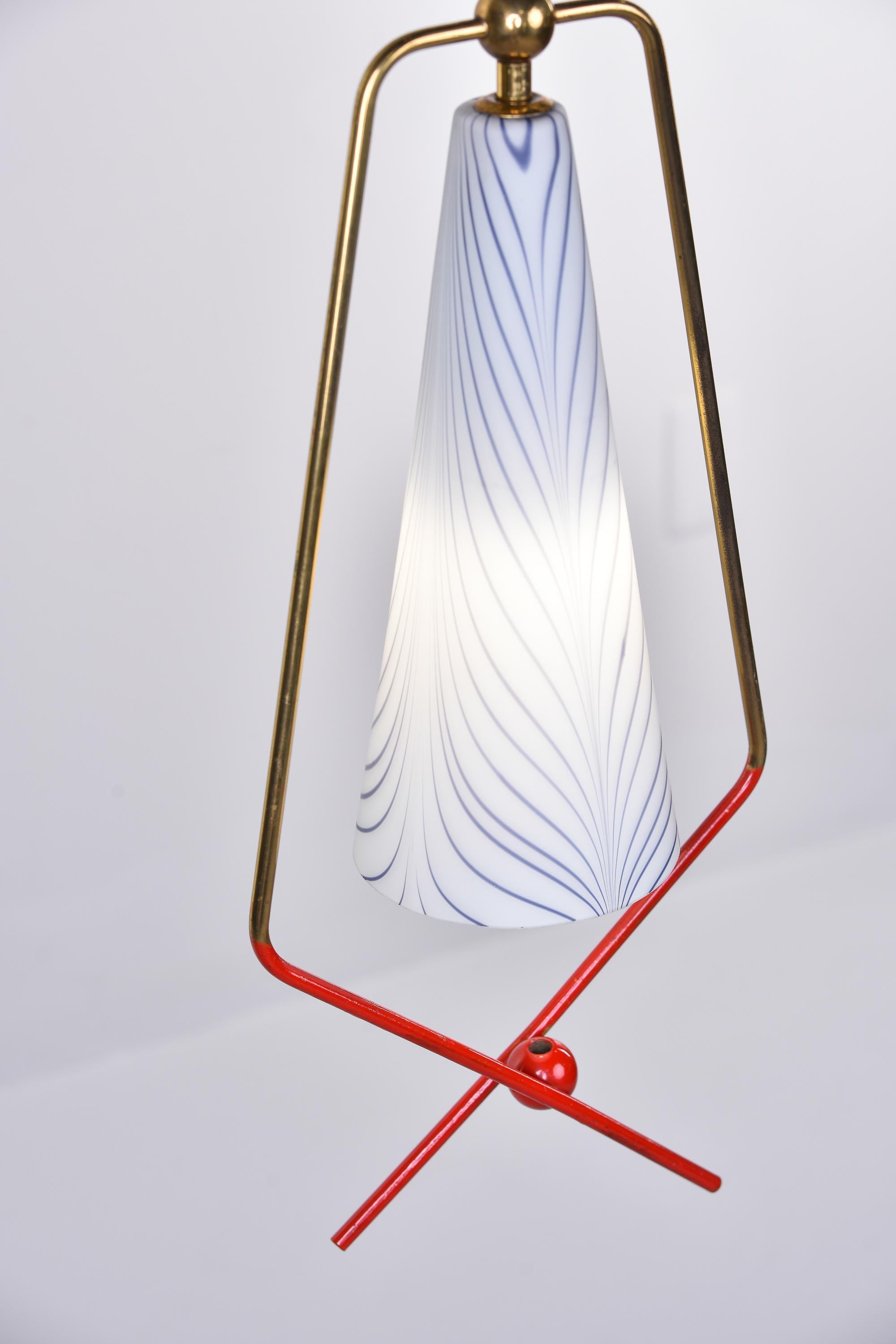 Italian Mid-Century Single Light Brass & Glass Fixture For Sale 7