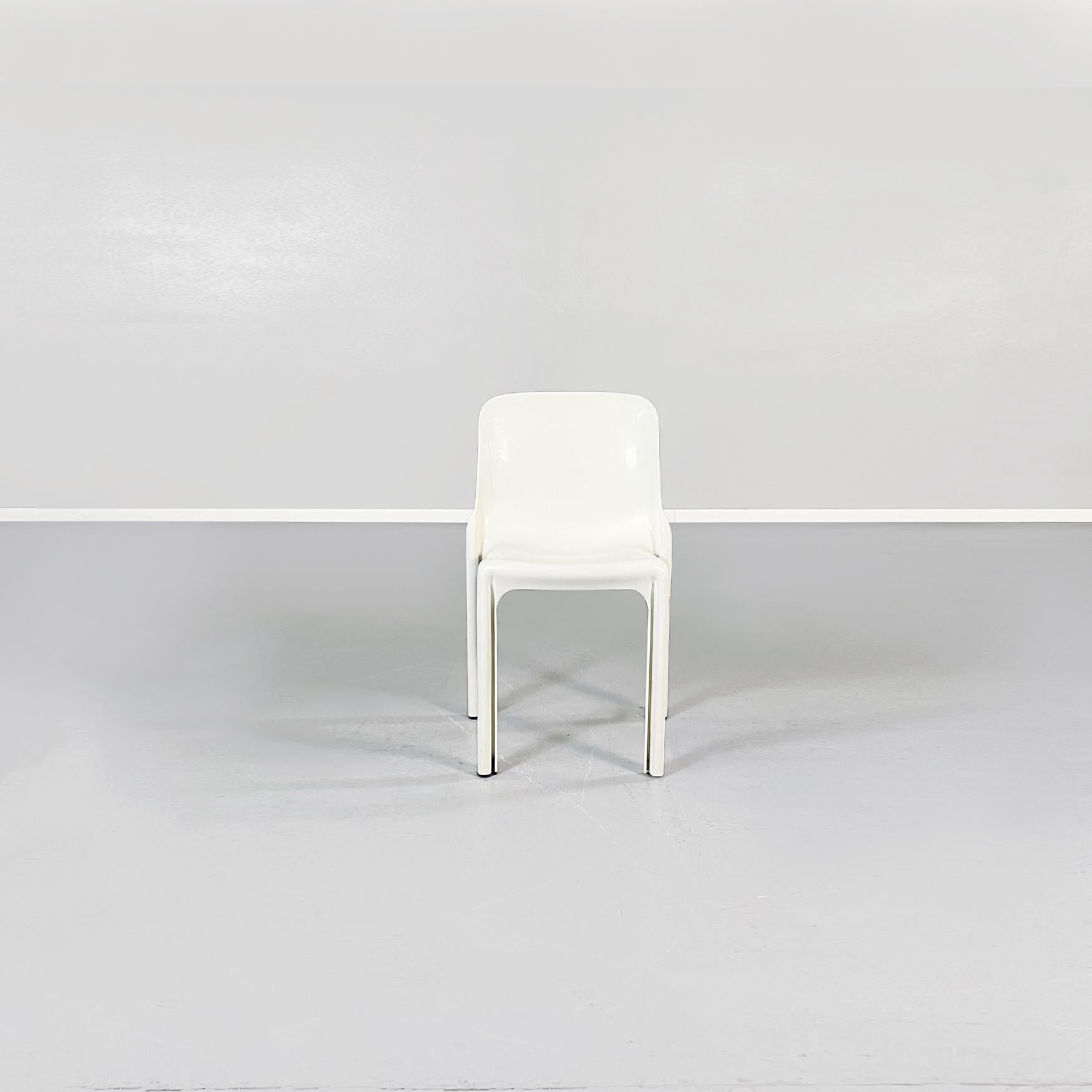 Plastic Italian Mid-Century Six Selene White Chairs by Magistretti for Artemide, 1960s