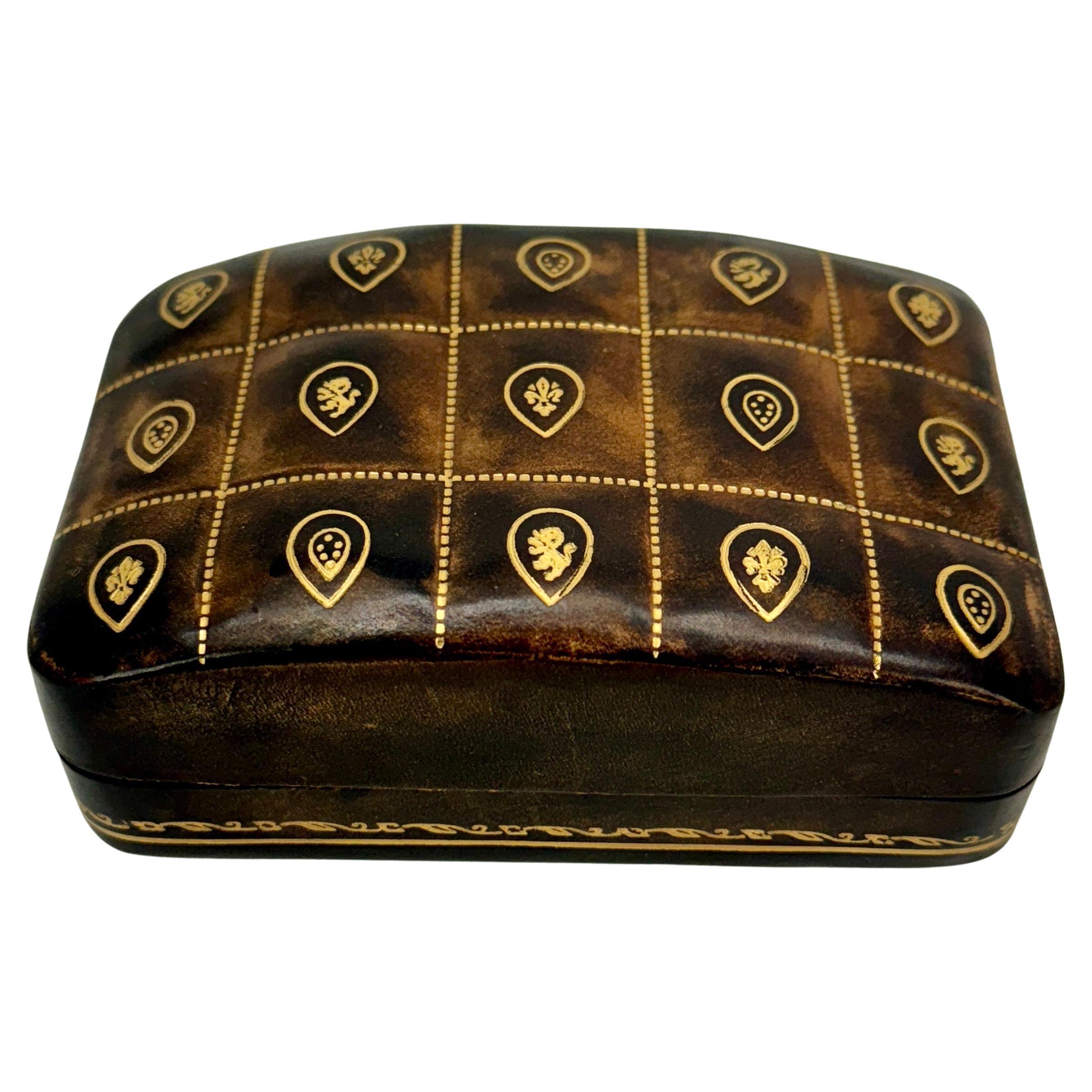 Italian Mid-Century Small Rectangular Leather Embossed Box 