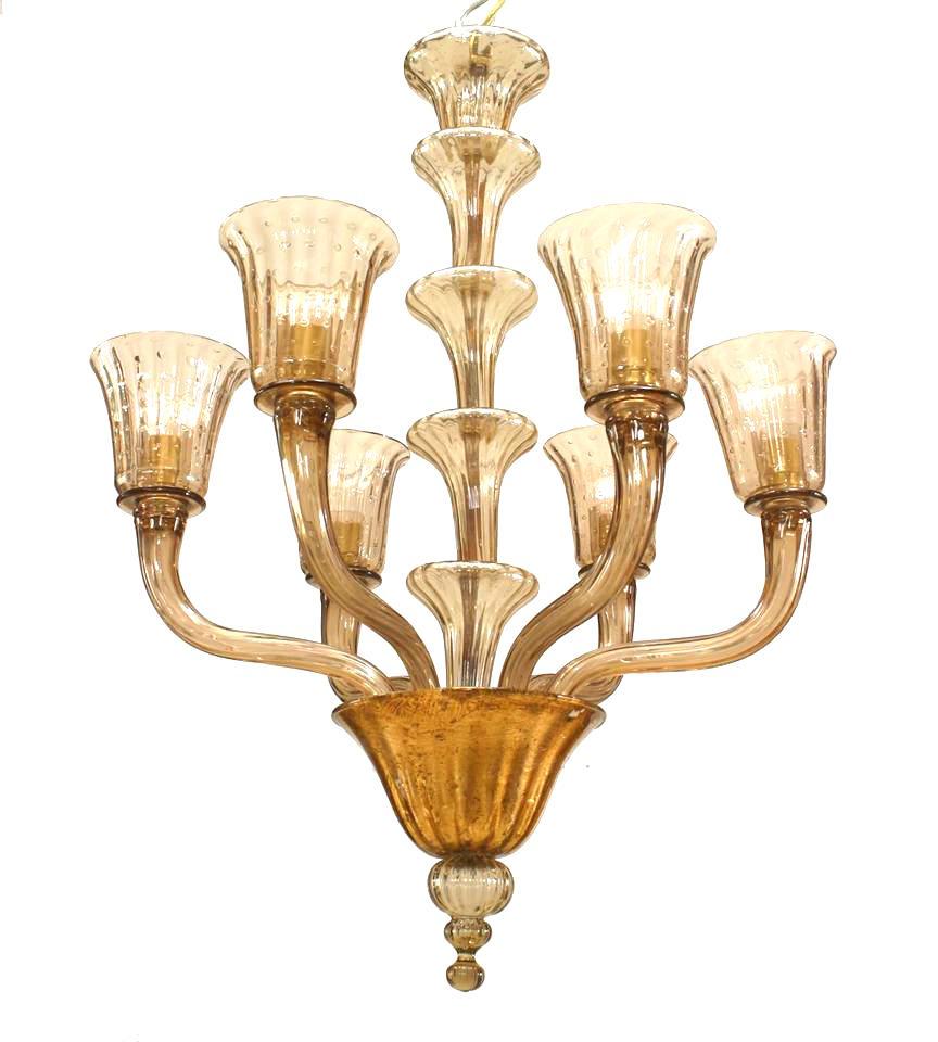 20th Century Italian Mid-Century Smoked Amber Glass Chandeliers For Sale