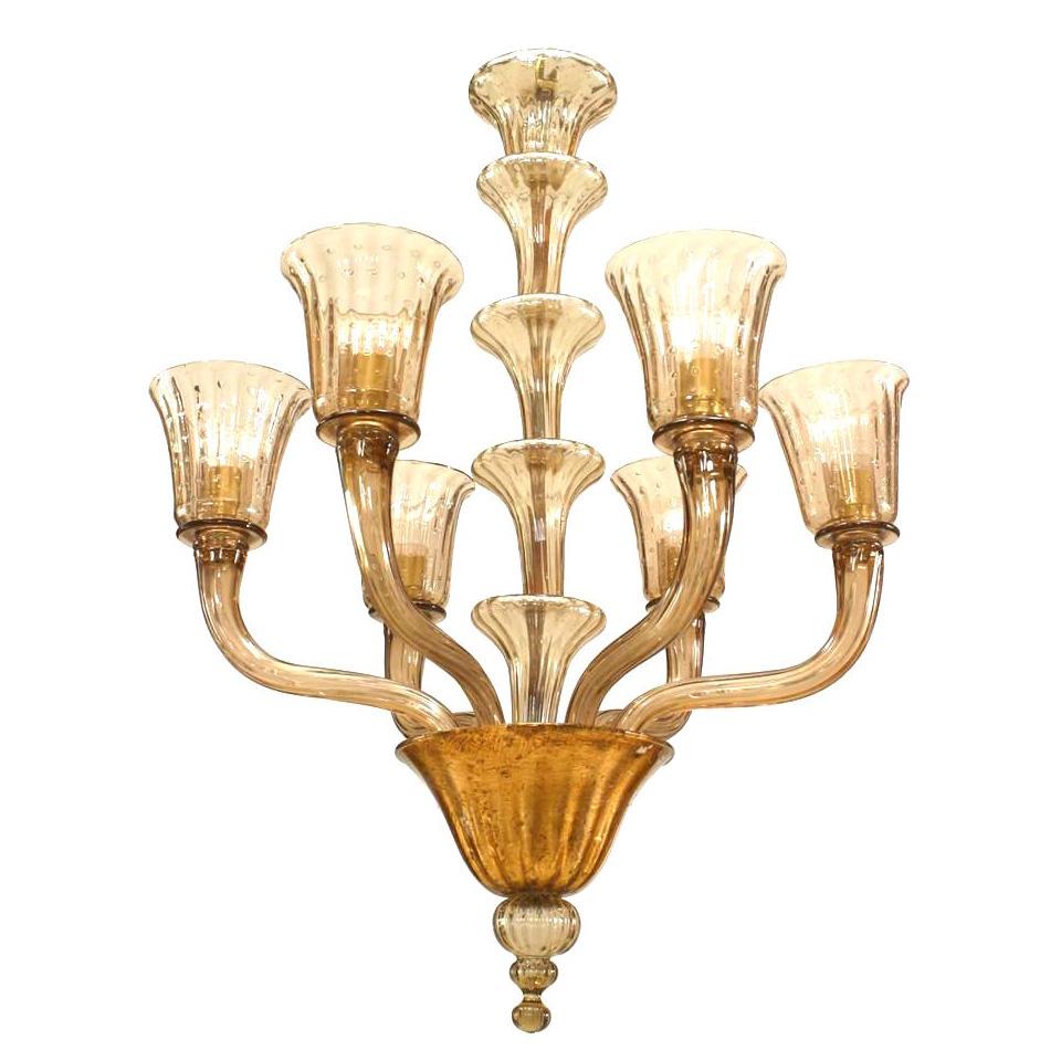 Italian Mid-Century Smoked Amber Glass Chandeliers