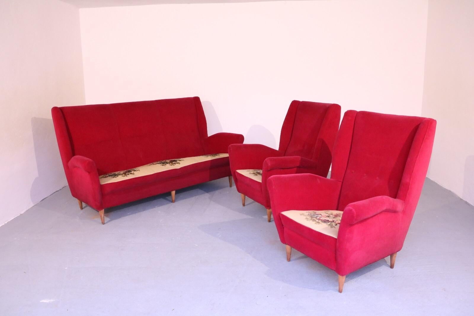 20th Century ItalianModern Neoclassical Sofa & Armchairs by Gio Ponti for ISA, Bergamo, 1955