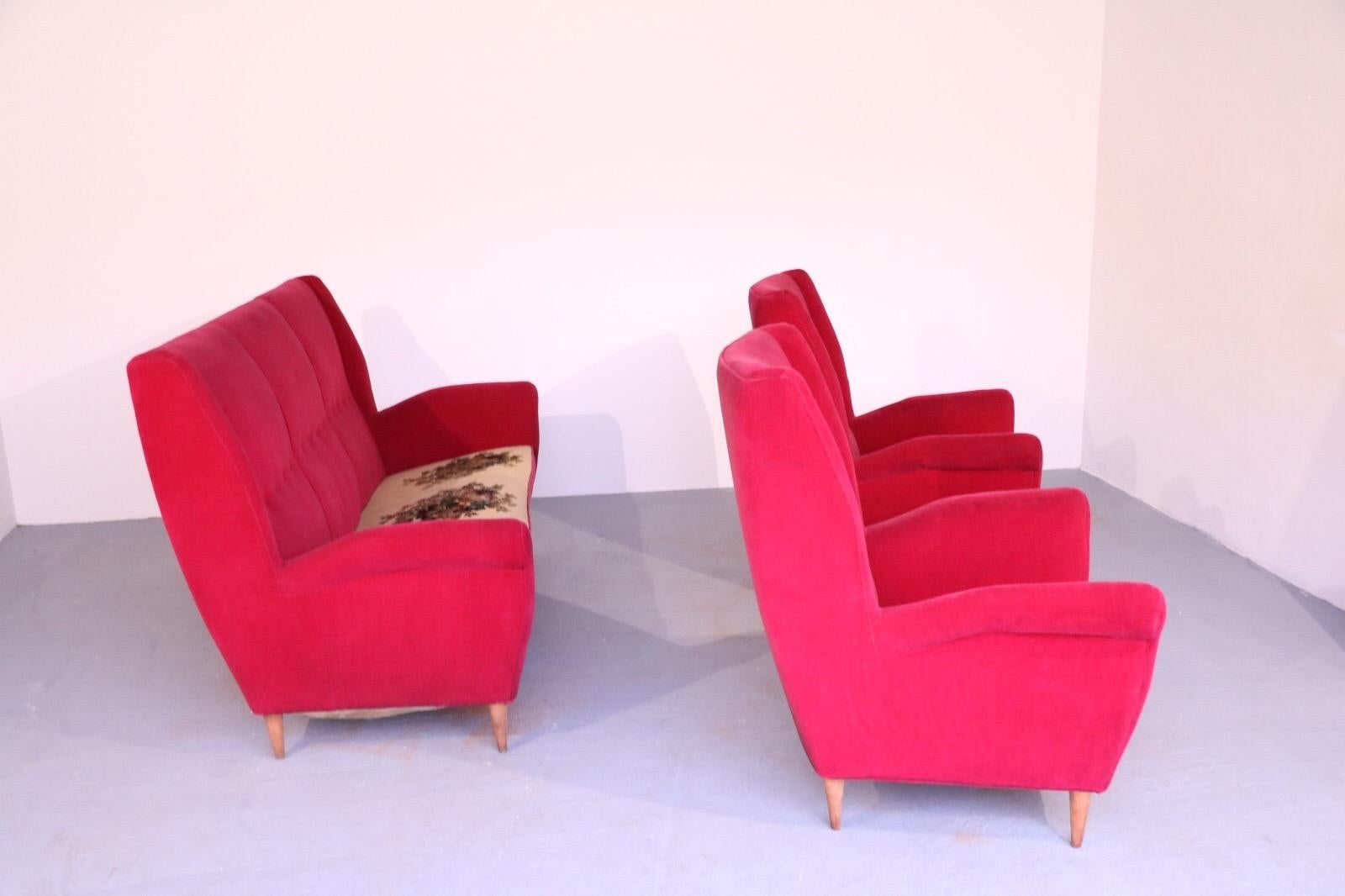 Upholstery ItalianModern Neoclassical Sofa & Armchairs by Gio Ponti for ISA, Bergamo, 1955