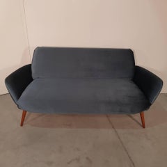 Italian Midcentury Sofa on Beechwood Legs with Blue Upholstery, 1960s