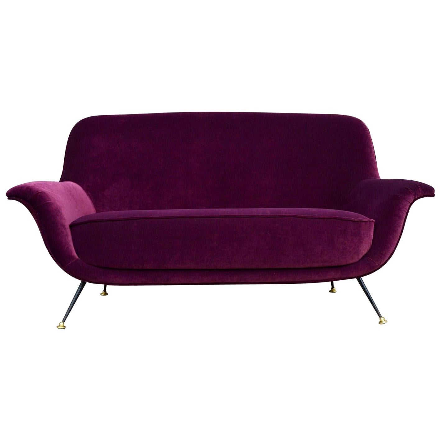 Italian Midcentury Sofa or Loveseat in New Purple Velvet, 1950s