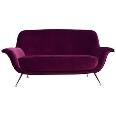 Italian Midcentury Sofa or Loveseat in New Purple Velvet, 1950s