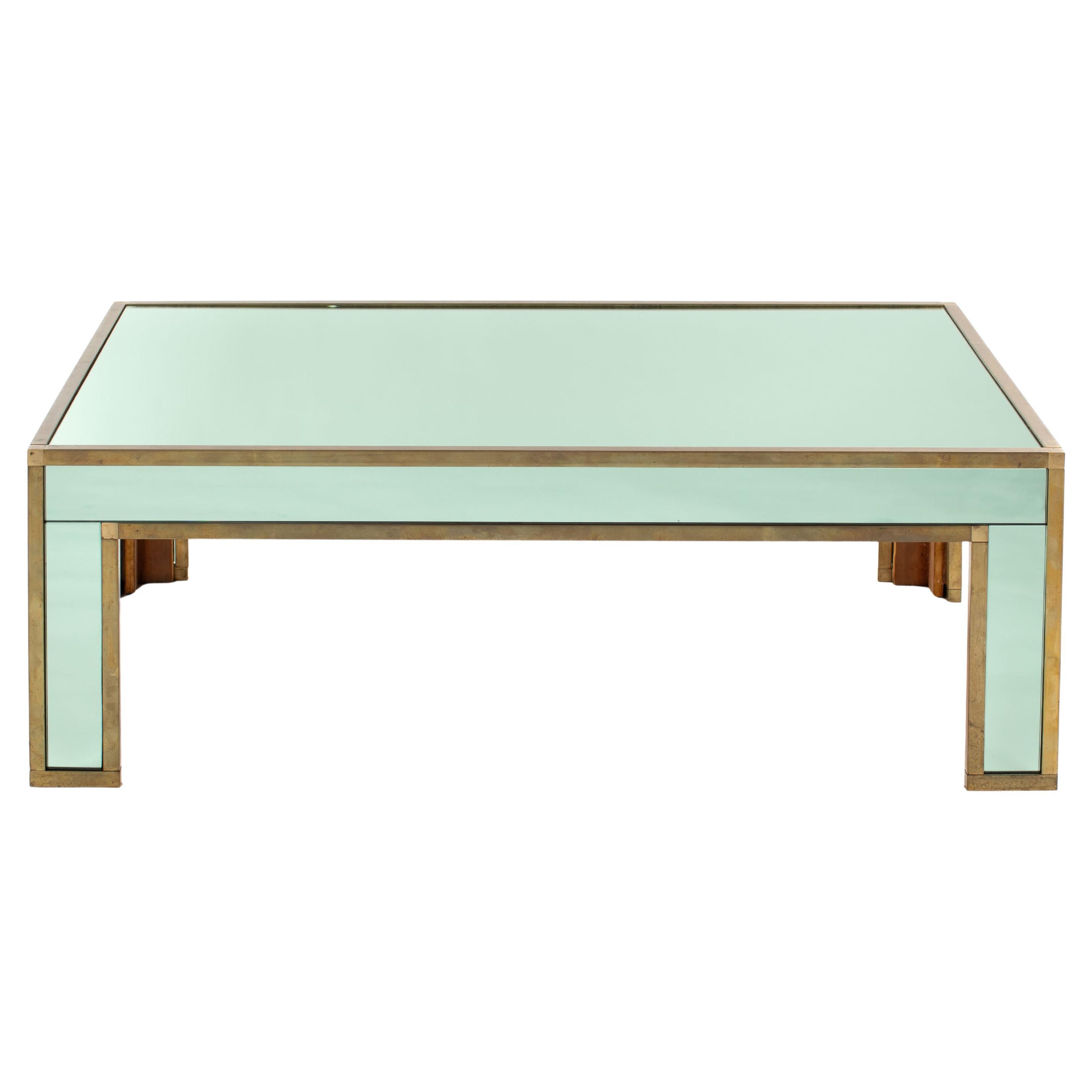Tavolino da salotto italiano di metà secolo in vetro specchiato verde smeraldo di Banci 1970s in vendita