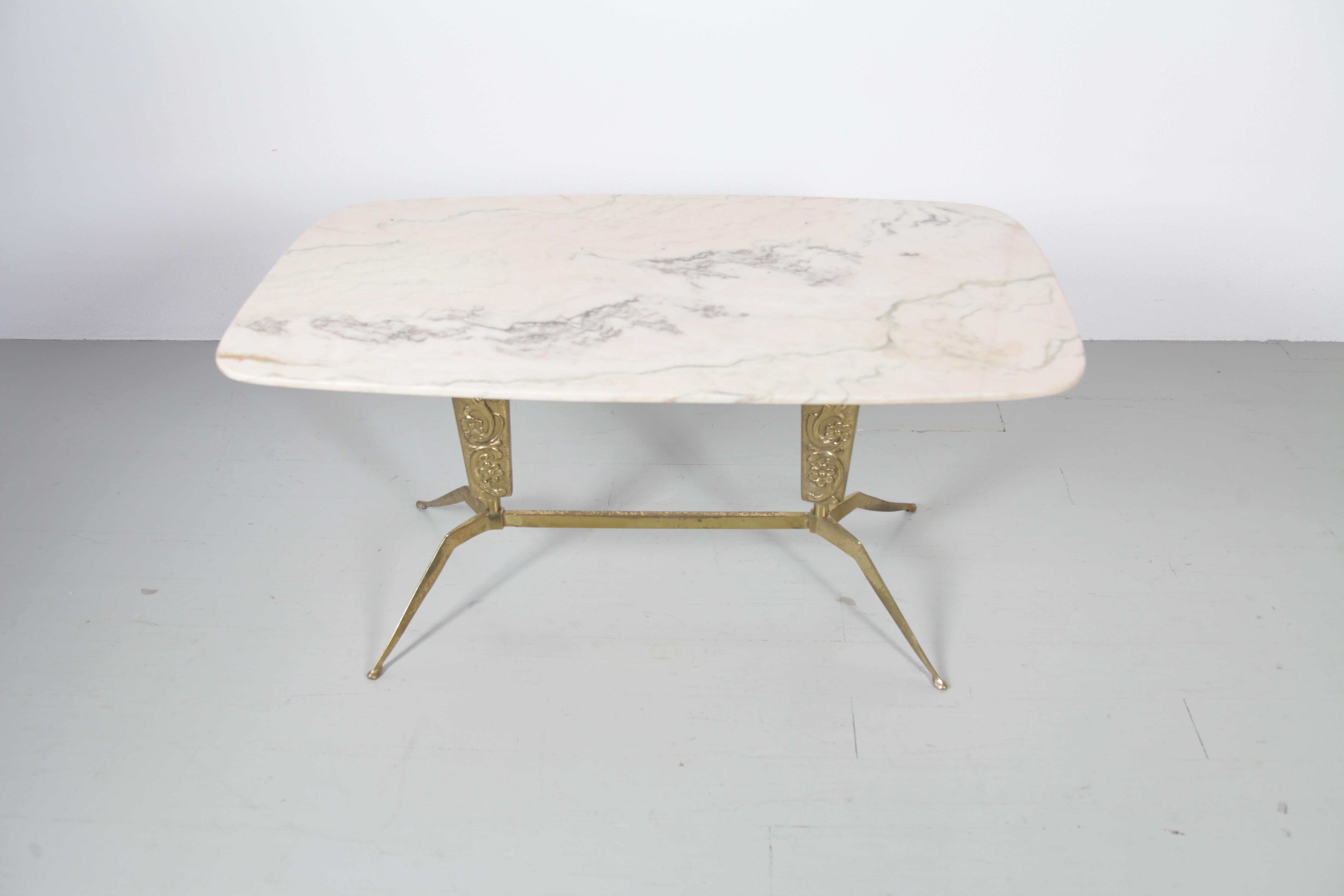 Italian Mid Century Sofa Table with veined Marble Top, 1950 For Sale 1