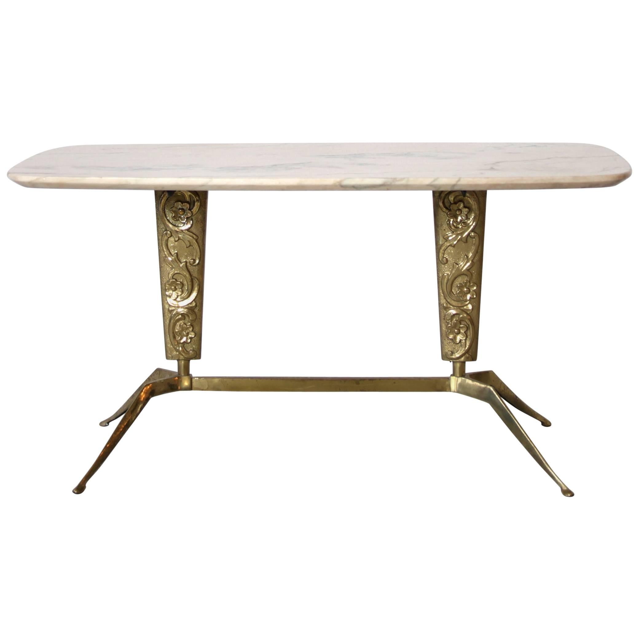Mesa de sofá italiana de mediados de siglo con tapa de mármol veteado, 1950