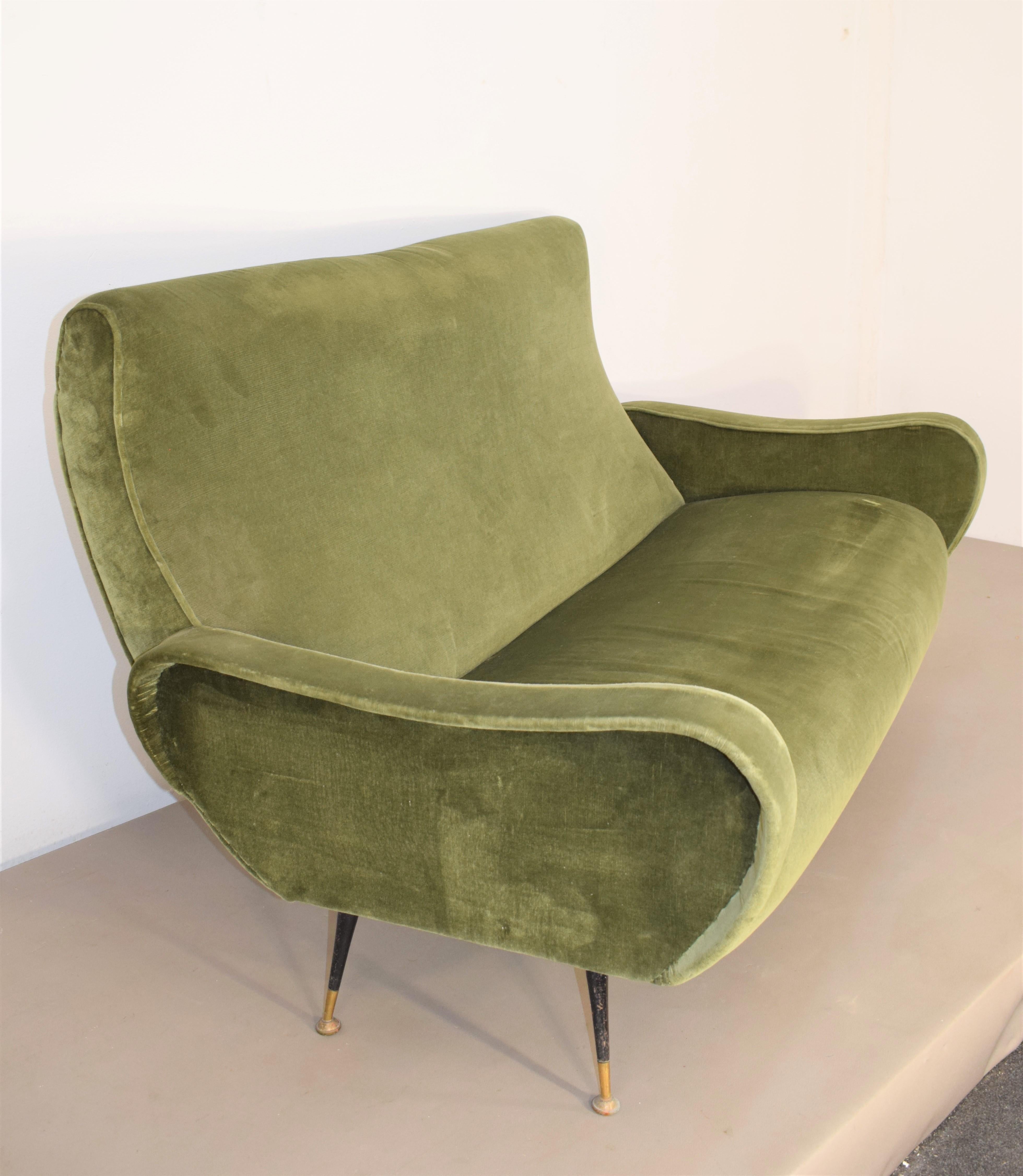 Mid-20th Century Italian mid-century sofa, velvet, brass and iron, 1950s
