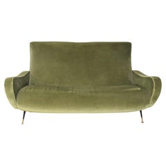 Italian mid-century sofa, velvet, brass and iron, 1950s