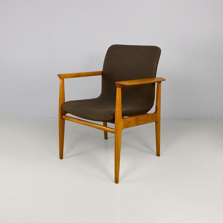 Italian mid-century solid beech and fabric armchair by Anonima Castelli, 1960s For Sale at