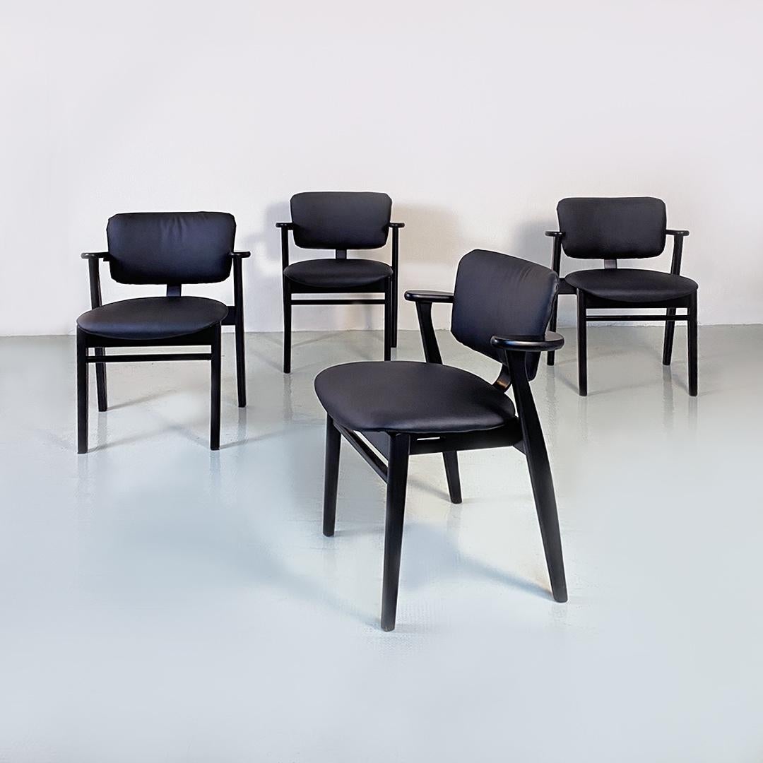 Mid-Century Modern Usa Mid Century Black Wood and Faux Leather Chairs by Knoll, 1960 For Sale