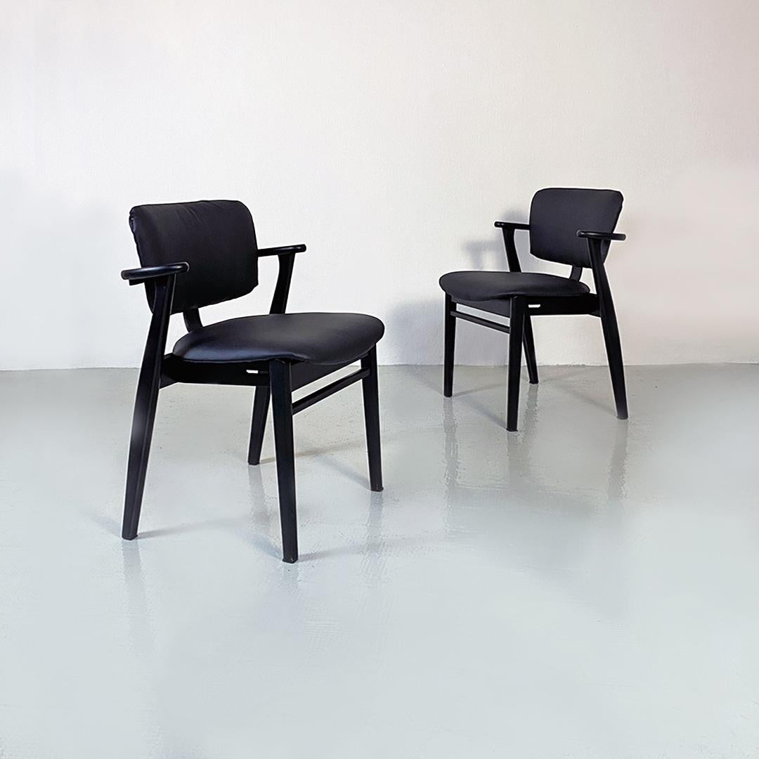 American Usa Mid Century Black Wood and Faux Leather Chairs by Knoll, 1960 For Sale