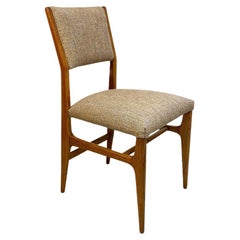 Italian Mid-Century Solid Oak Wook Chair with Upholstered Seat and Back, 1960s