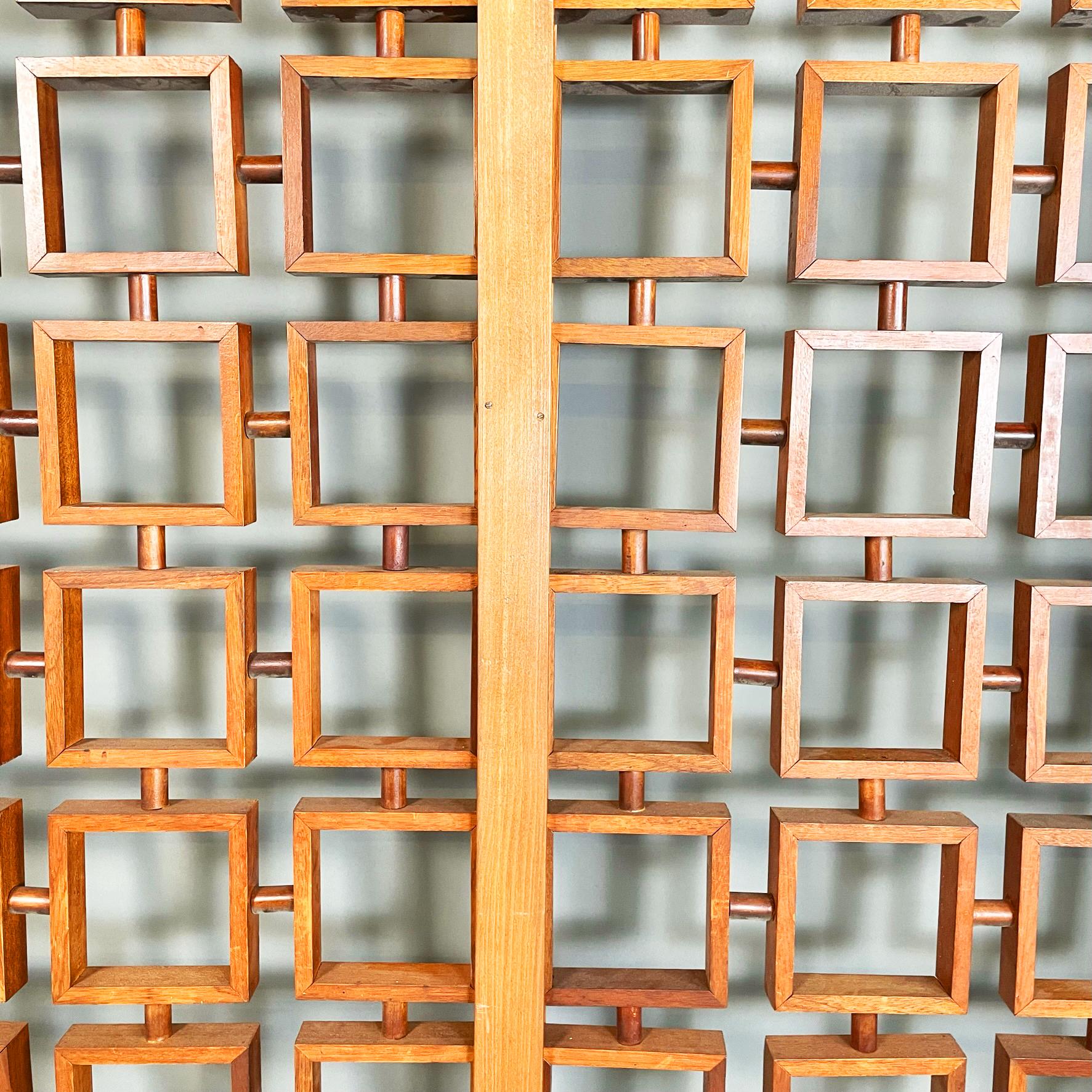 Mid-Century Modern Italian Mid-Century Solid Wood Handcrafted Screen with Geometric Pattern, 1960s