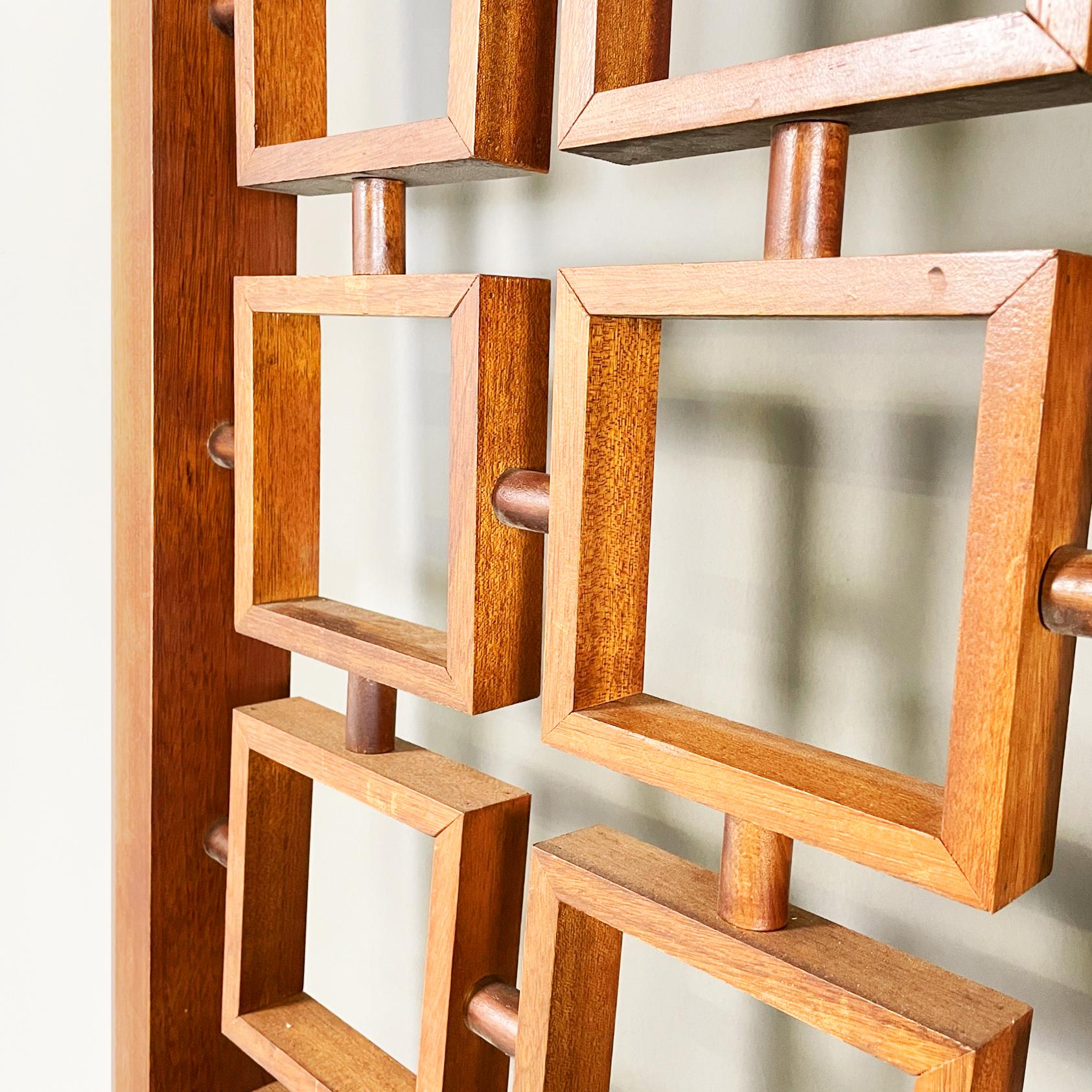Mid-20th Century Italian Mid-Century Solid Wood Handcrafted Screen with Geometric Pattern, 1960s