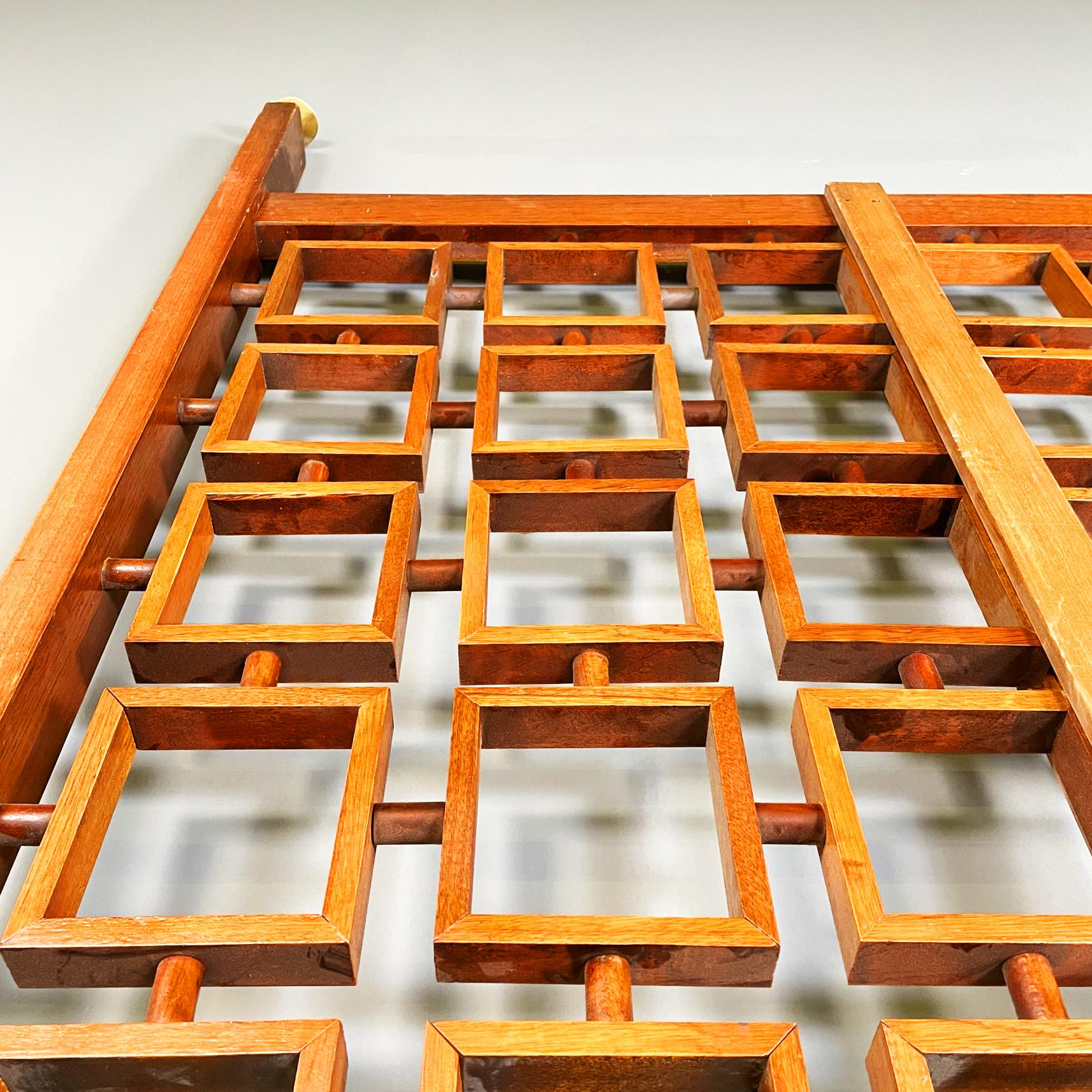 Italian Mid-Century Solid Wood Handcrafted Screen with Geometric Pattern, 1960s 1