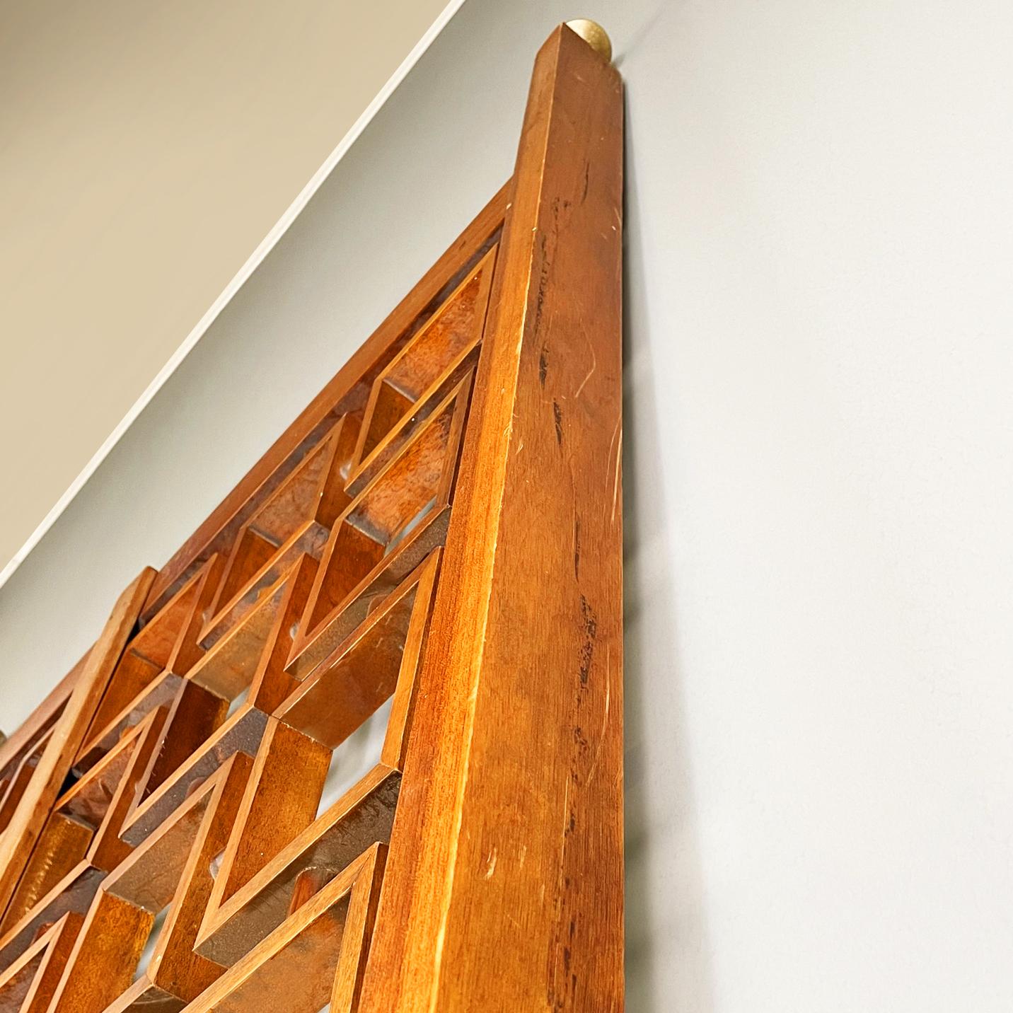 Italian Mid-Century Solid Wood Handcrafted Screen with Geometric Pattern, 1960s 2