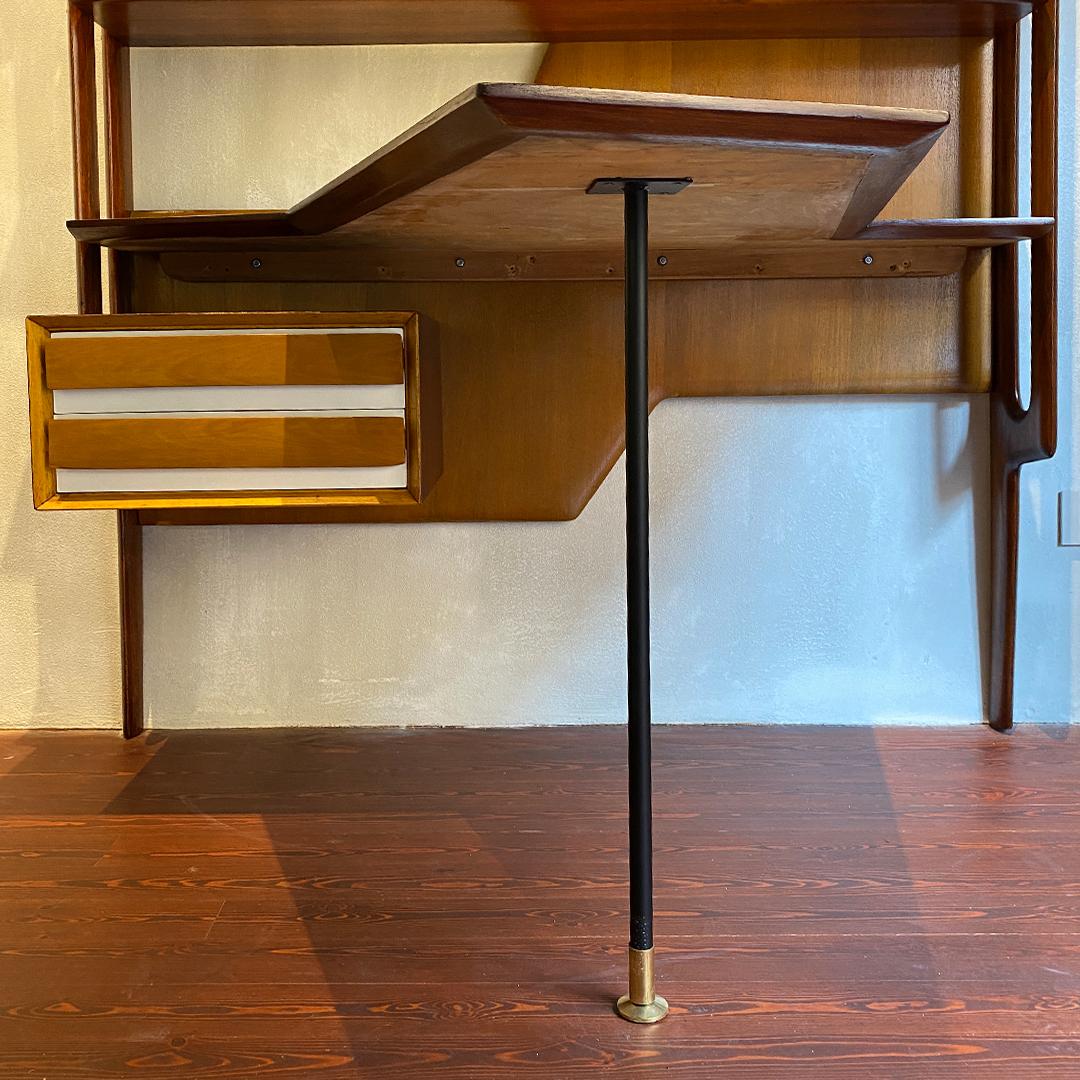 Italian Mid-Century Solid Wood Wall Bookcase with Writing Desk, 1950s 1