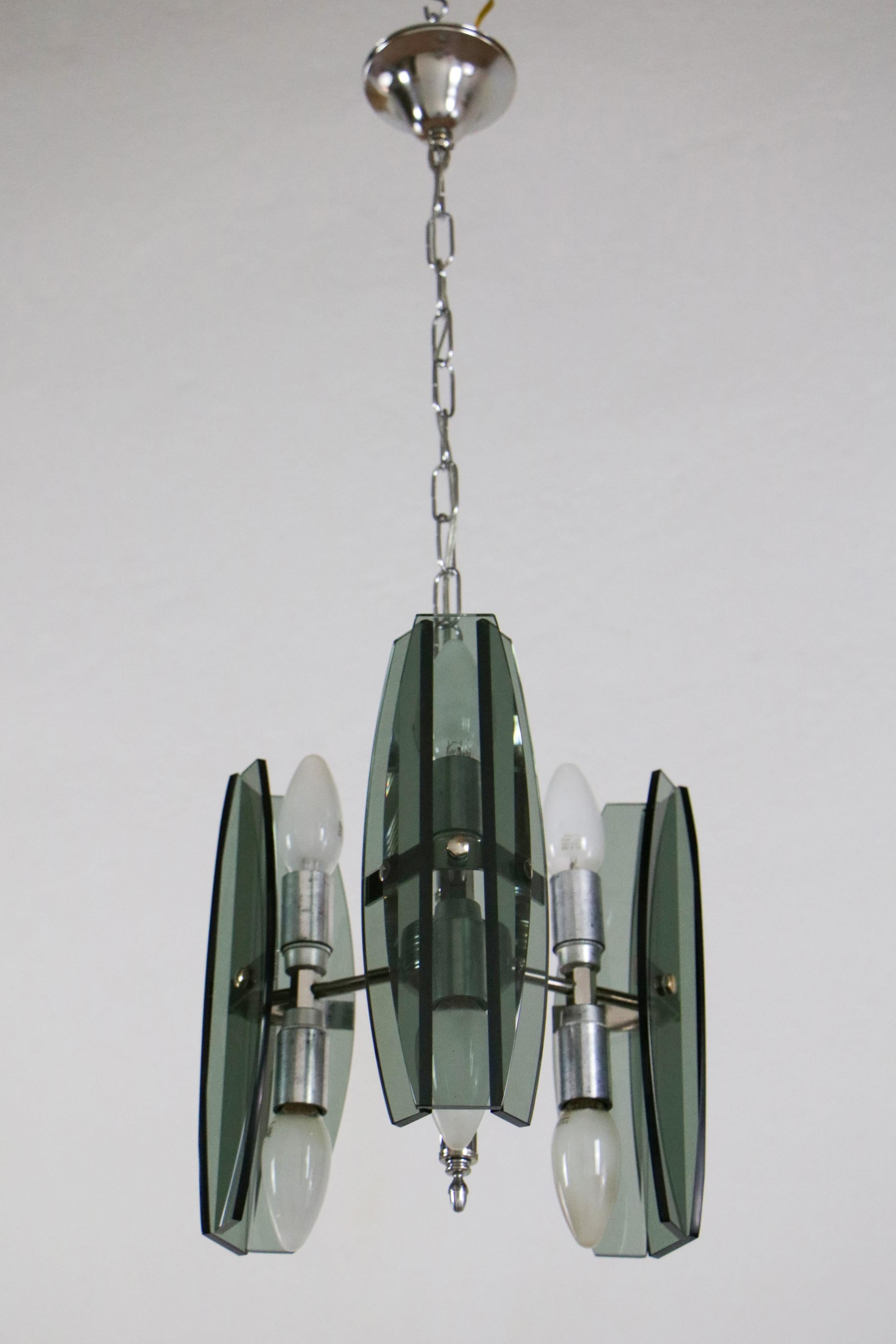 Italian Mid-Century Space Age Chandelier Veca Style by Fontana Arte, 1970s For Sale 8