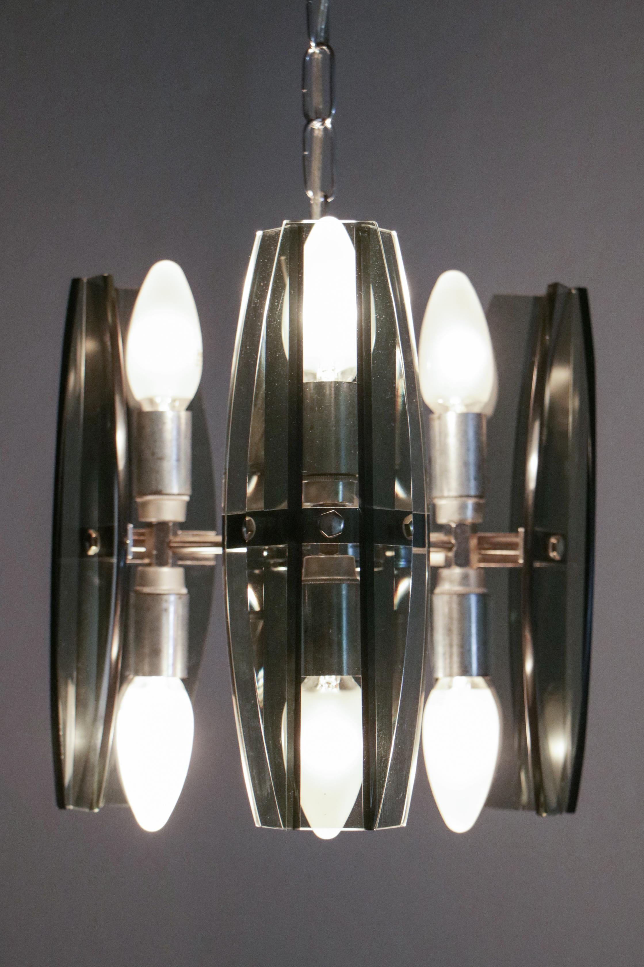 Italian Mid-Century Space Age Chandelier Veca Style by Fontana Arte, 1970s For Sale 10