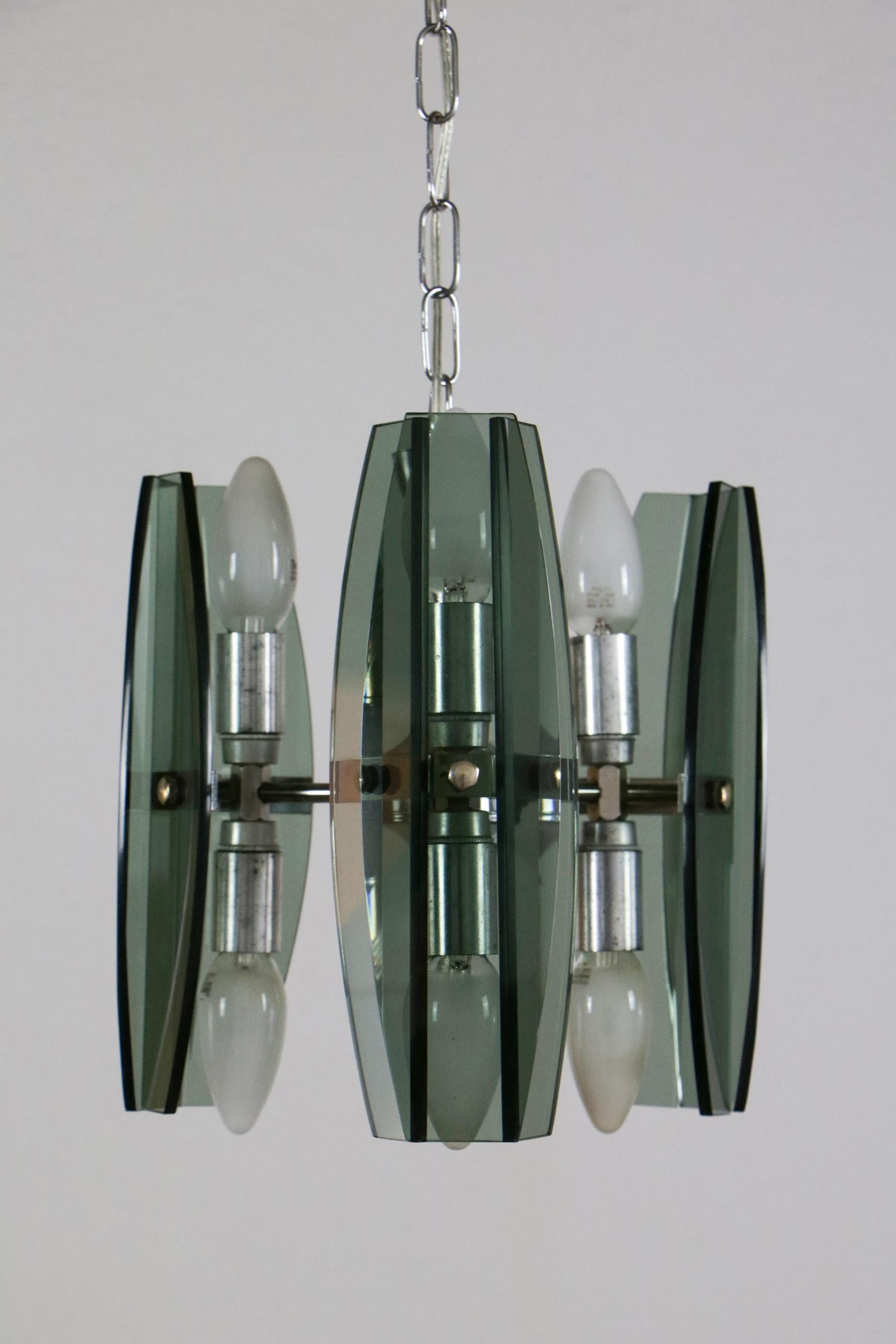 Italian Mid-Century Space Age Chandelier Veca Style by Fontana Arte, 1970s In Good Condition For Sale In Traversetolo, IT