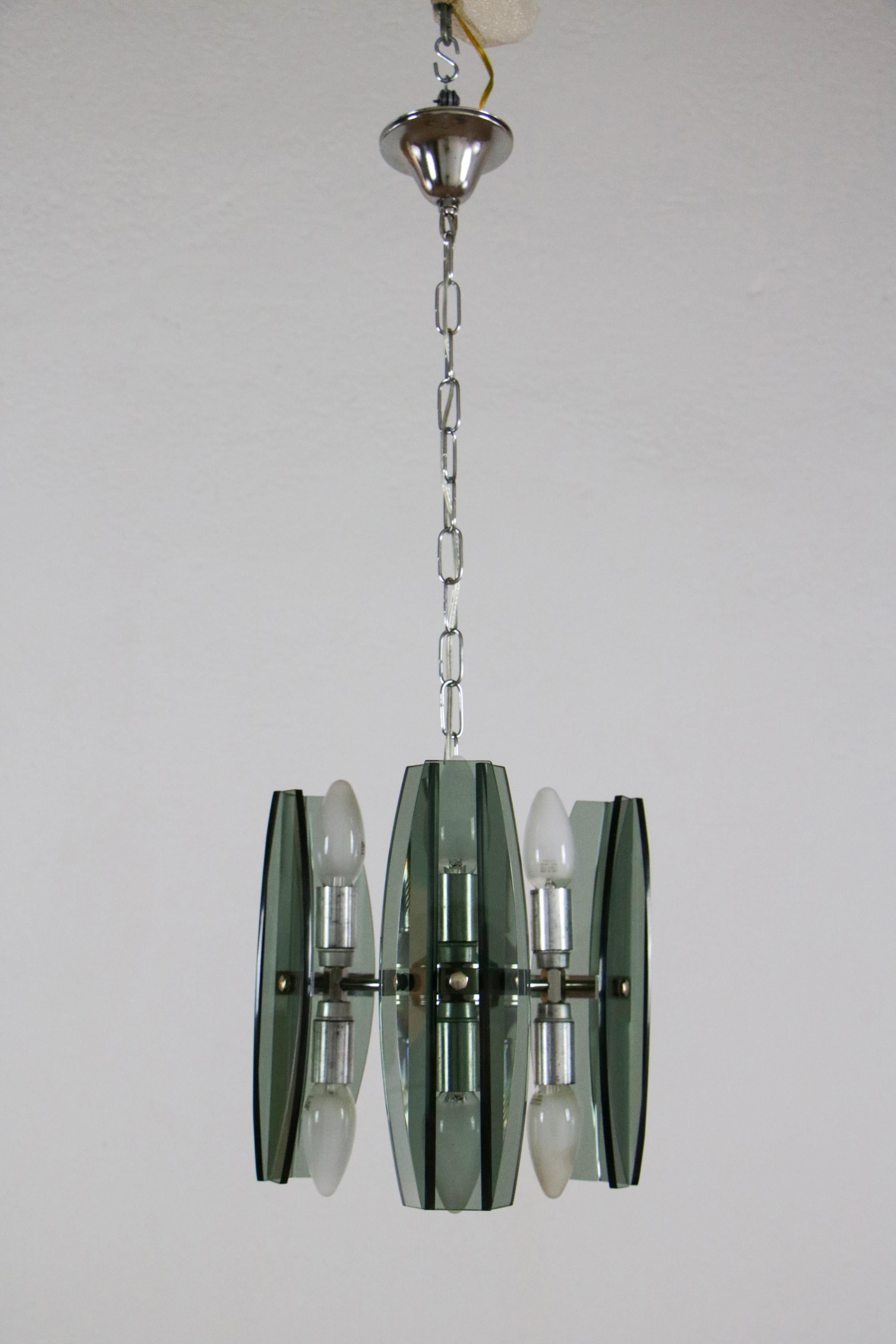 Late 20th Century Italian Mid-Century Space Age Chandelier Veca Style by Fontana Arte, 1970s For Sale