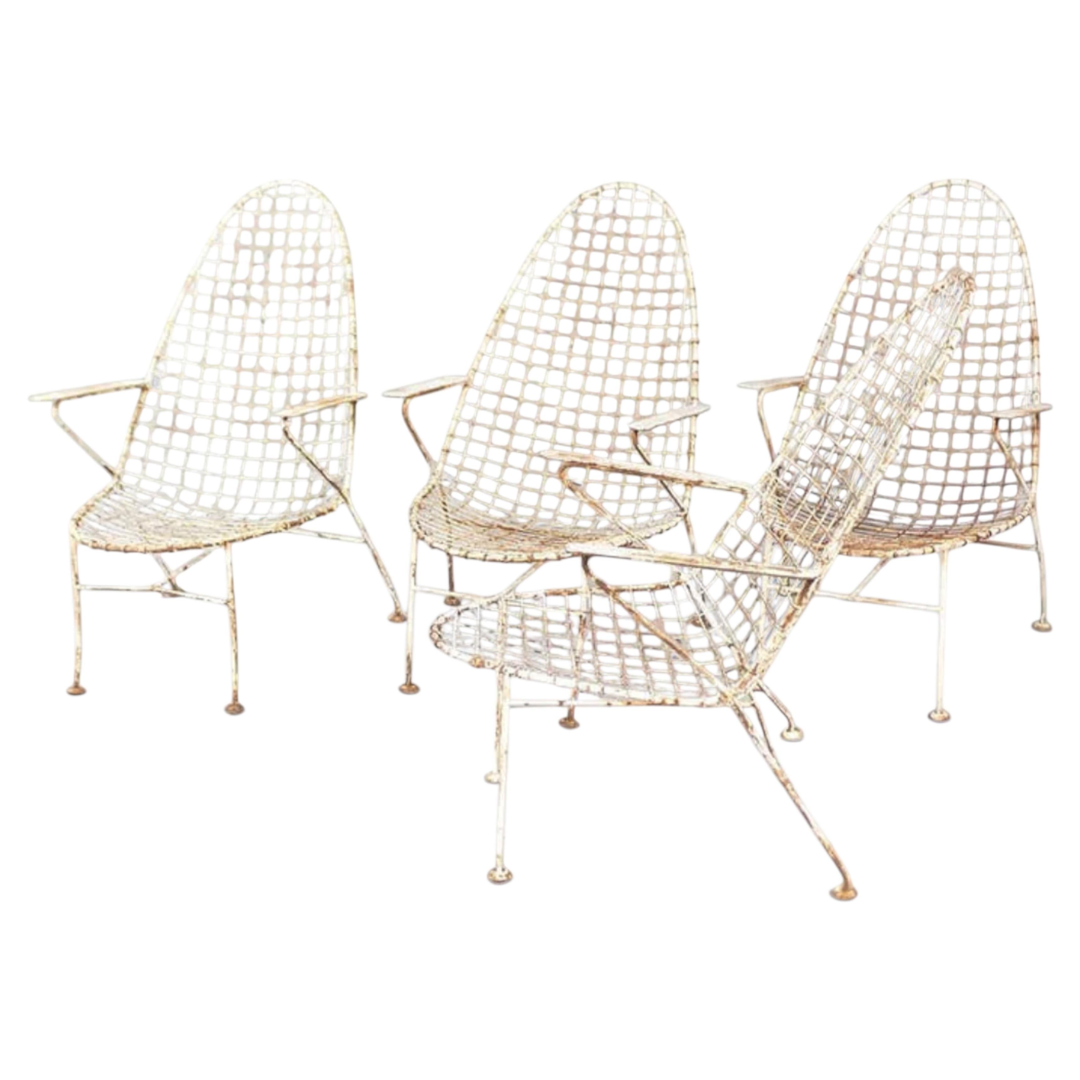 Italian Mid-Century Space Age High-Back Wire Lounge Chairs, Set of 4 For Sale