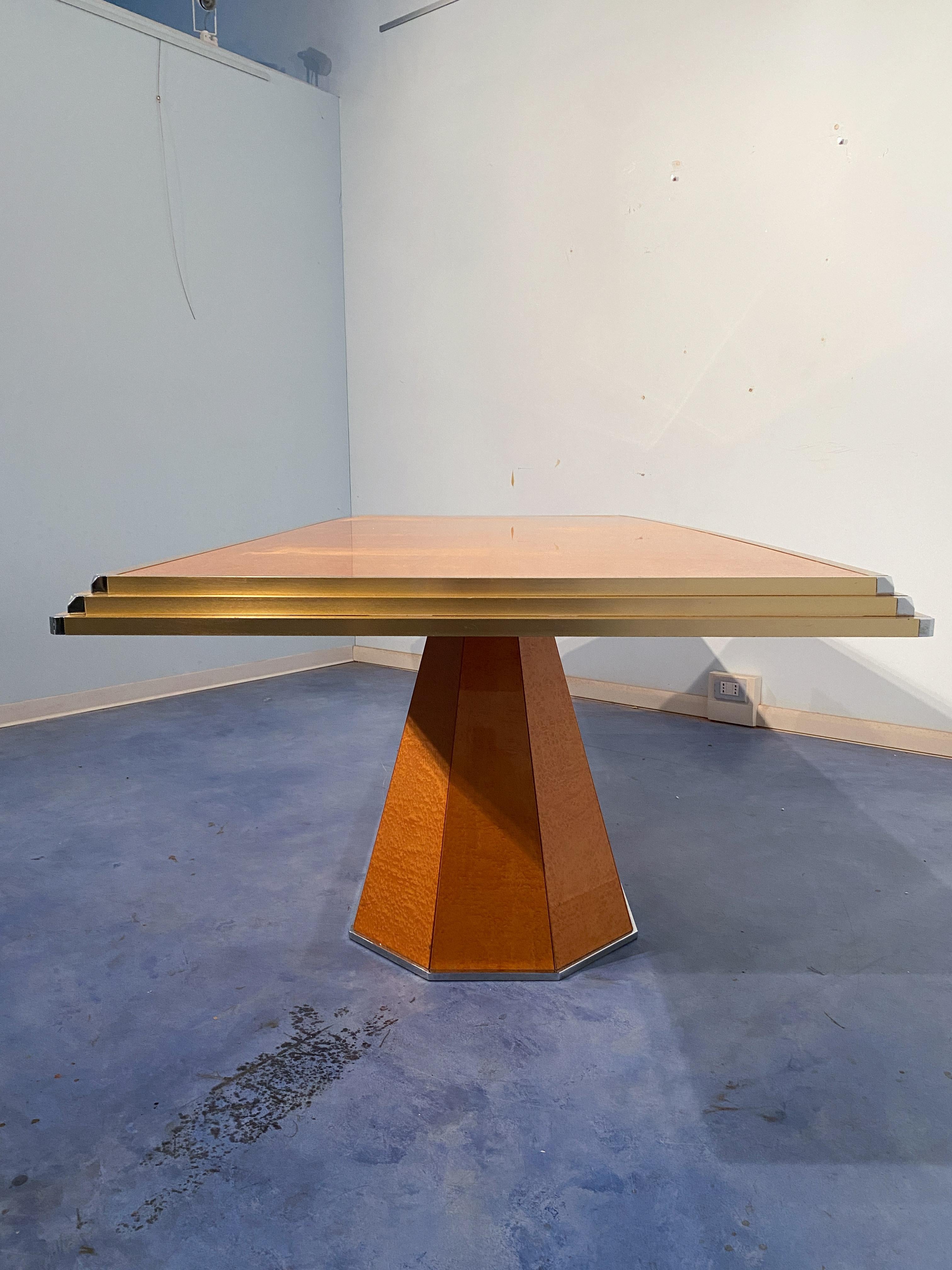 Brass Italian Mid-Century Space Age Maple Dining Table, 1970s