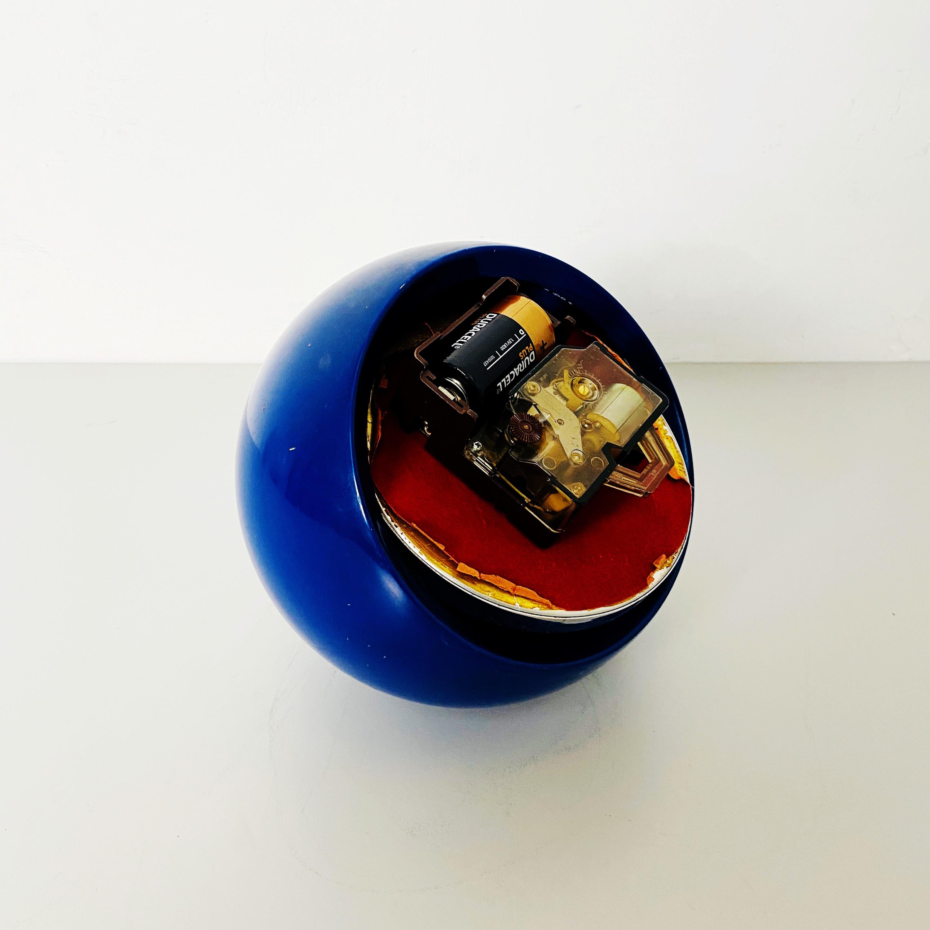 Mid-20th Century Italian Mid-Century Spherical Plastic Blue Table Clock Boule by Lorenz, 1960s For Sale