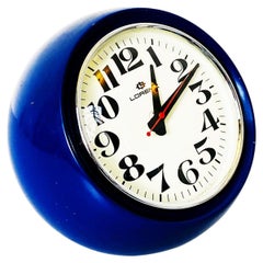 Italian Mid-Century Spherical Plastic Blue Table Clock Boule by Lorenz, 1960s