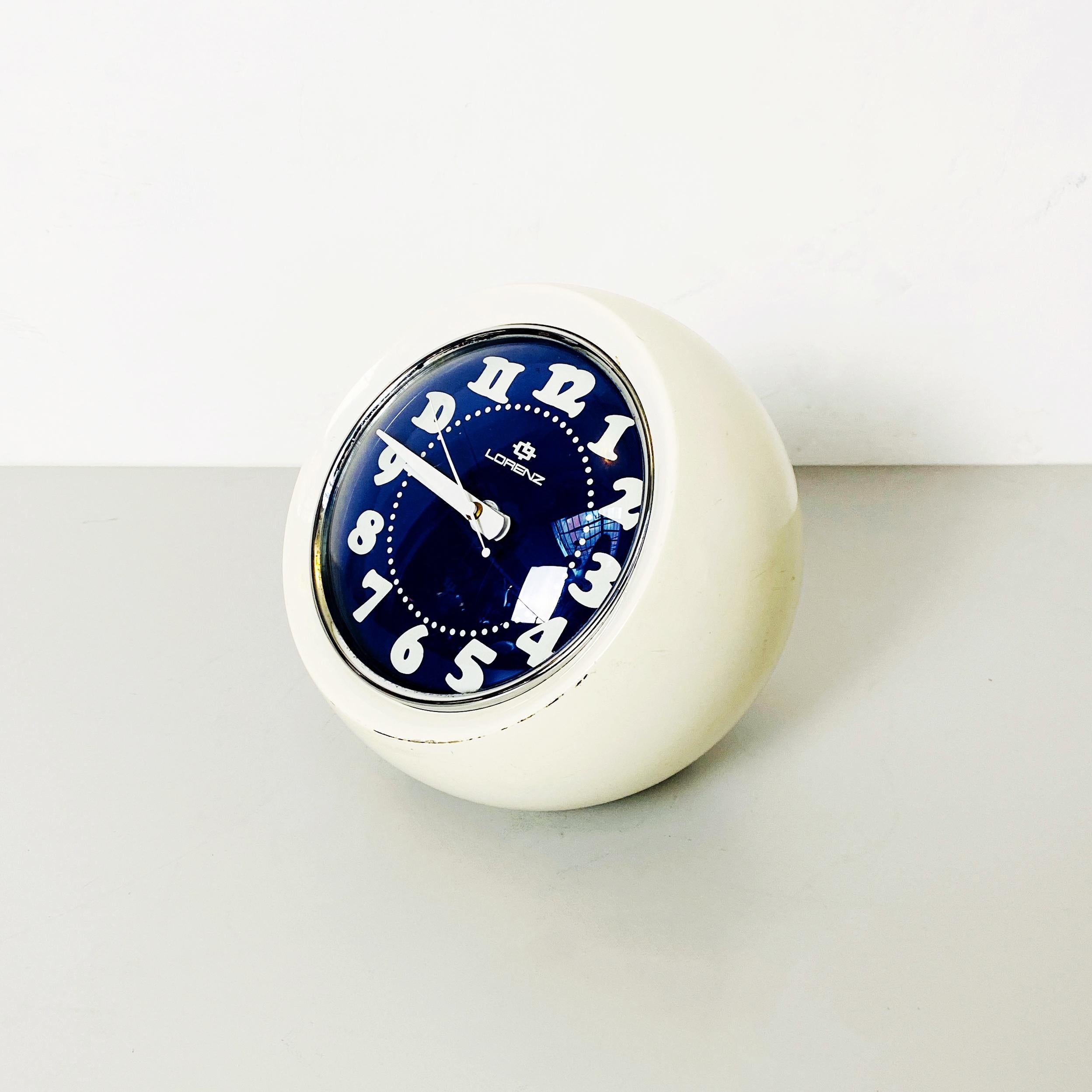 Space Age Italian space age Spherical Plastic White Table Clock Boule by Lorenz, 1960s For Sale